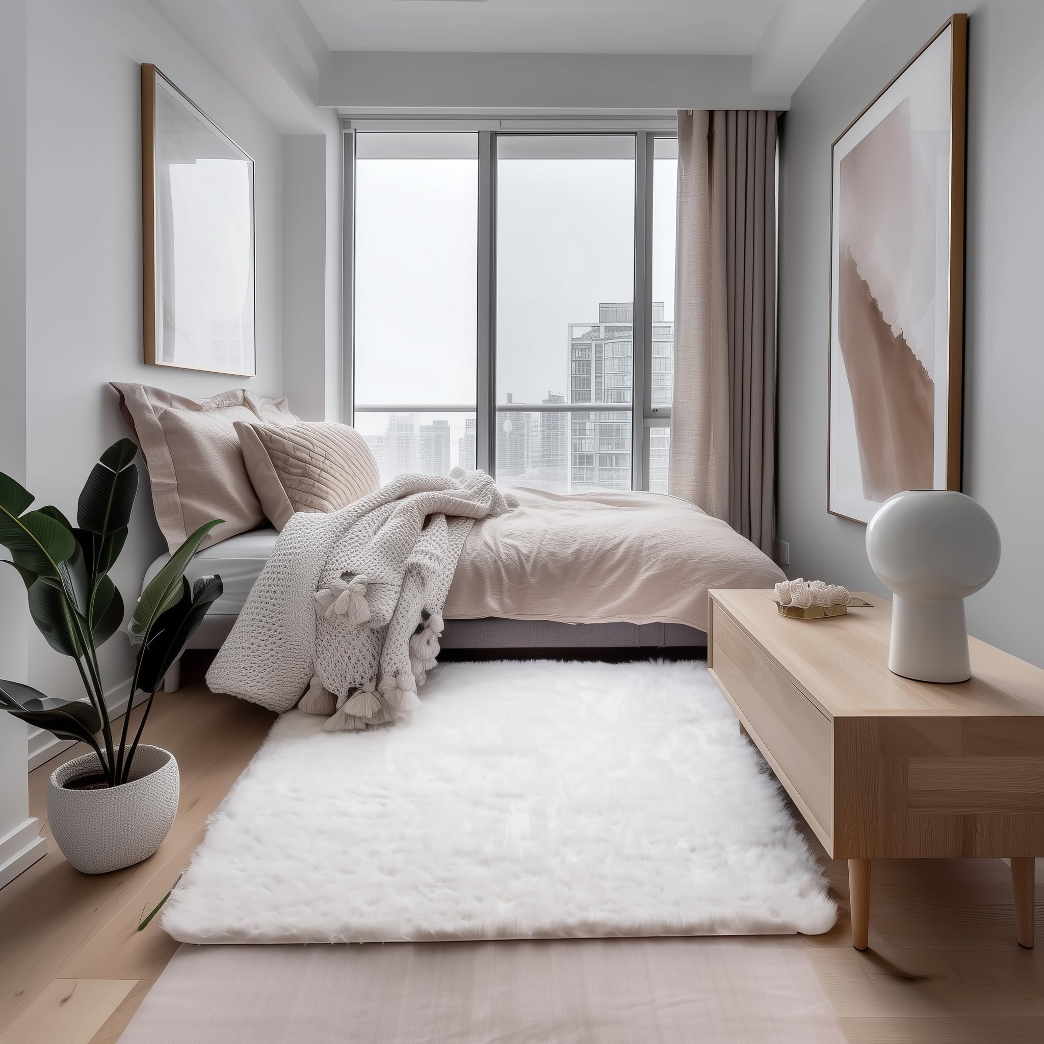 Ivory Serene Faux Fur Solid Fake Sheepskin Rug