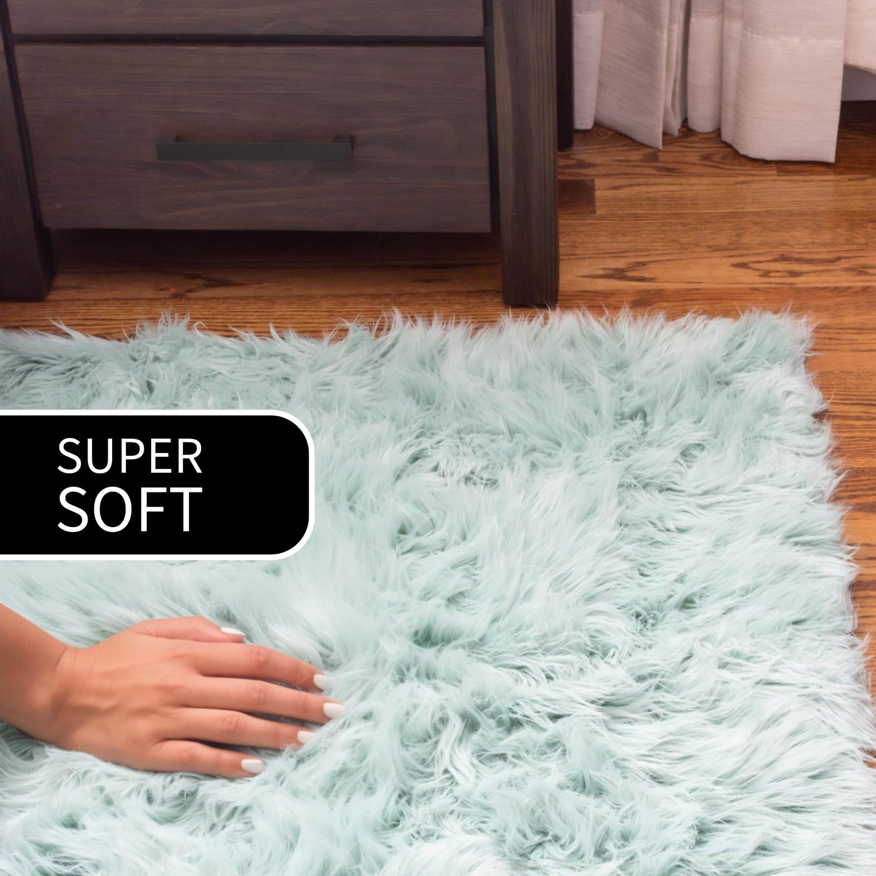 Teal Serene Faux Fur Solid Fake Sheepskin Rug
