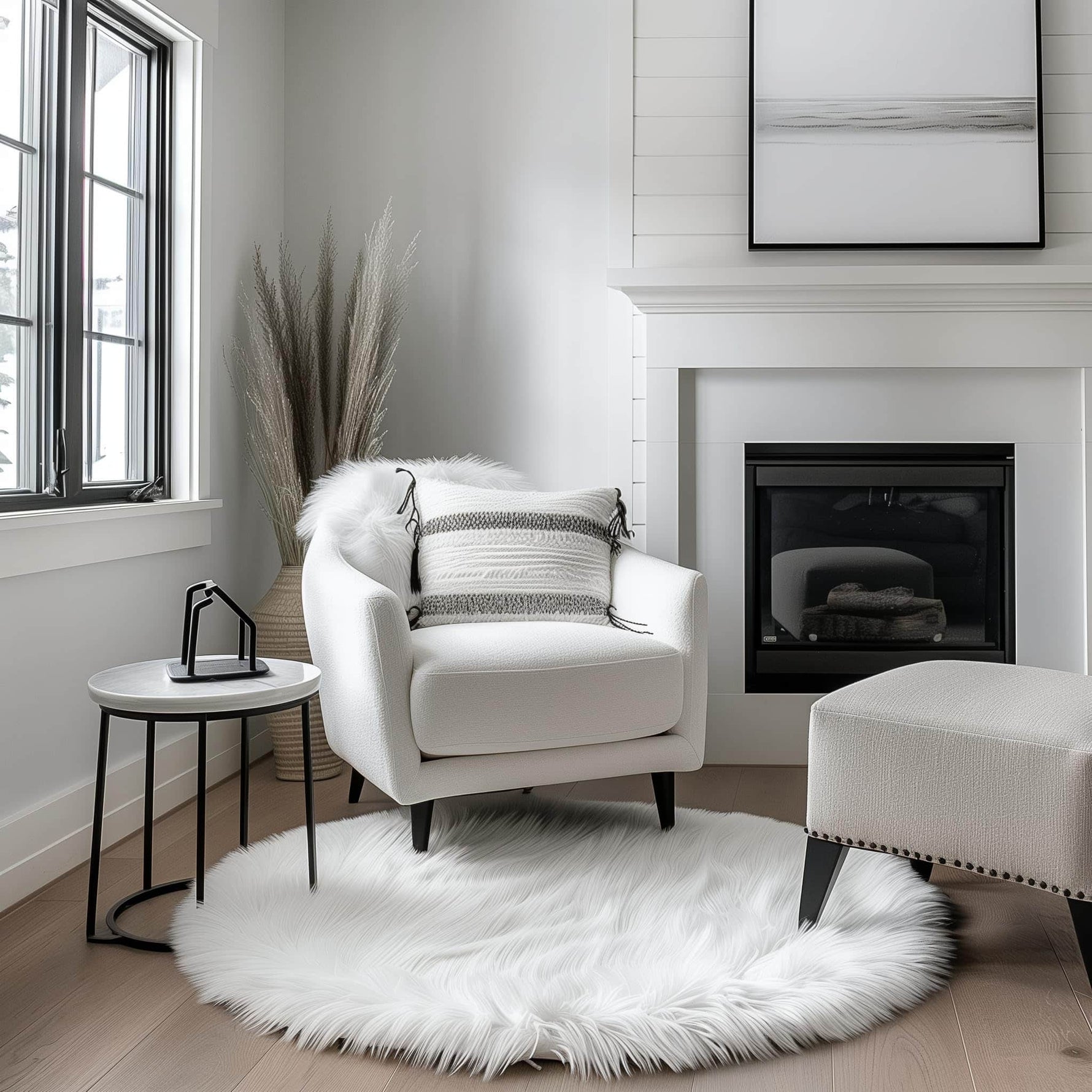 Ivory Serene Faux Fur Solid Fake Sheepskin Rug