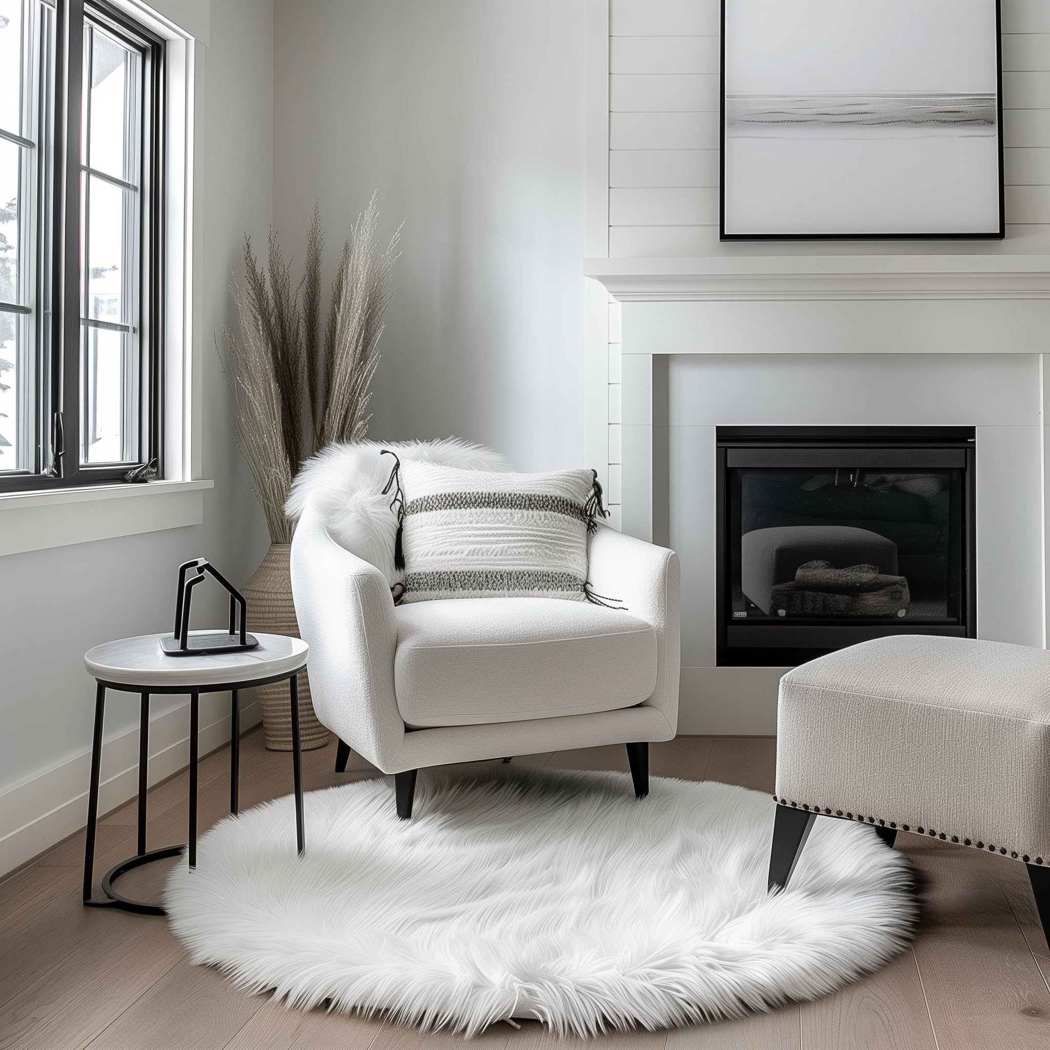 Ivory Serene Faux Fur Solid Fake Sheepskin Rug