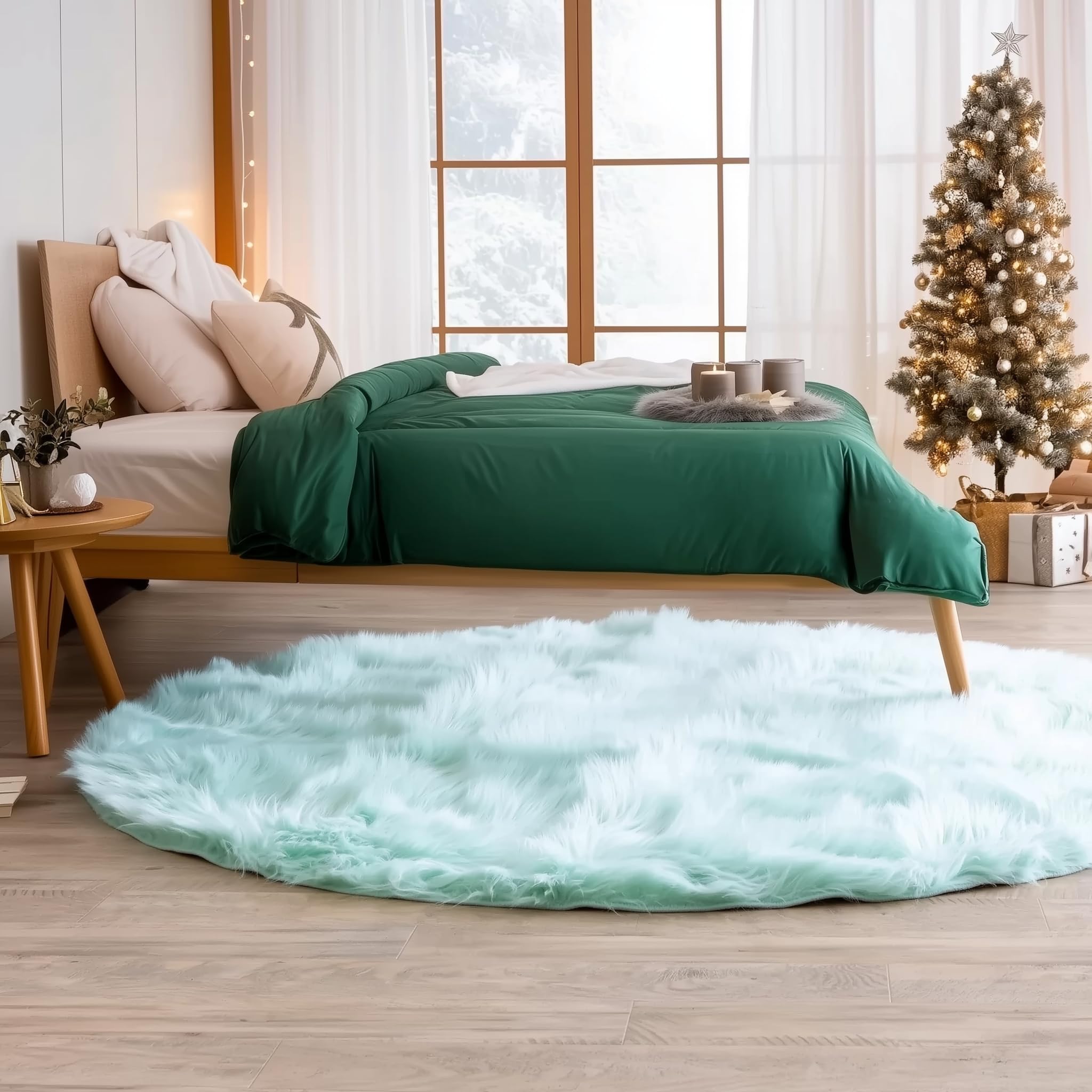 Mint Green Serene Faux Fur Solid Fake Sheepskin Rug