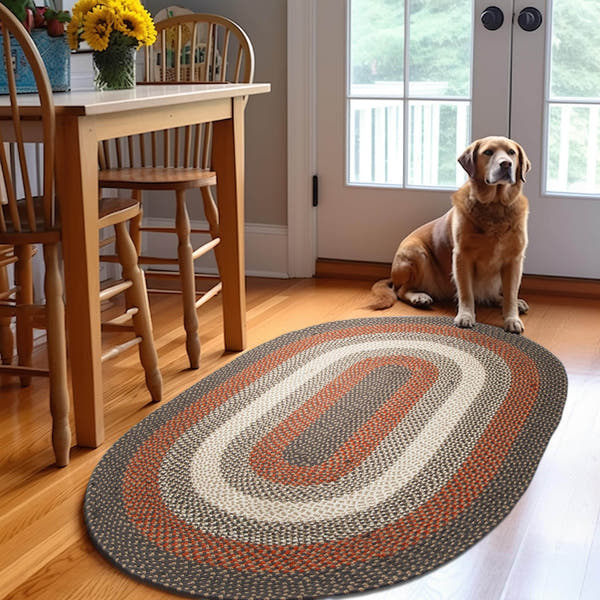 Red, Gray Indoor Outdoor Braided Rug for Patios, Porches and Kitchens - Bradford Collection