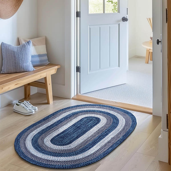 Teal, Black Indoor Outdoor Braided Rug for Patios, Porches and Kitchens - Bradford Collection