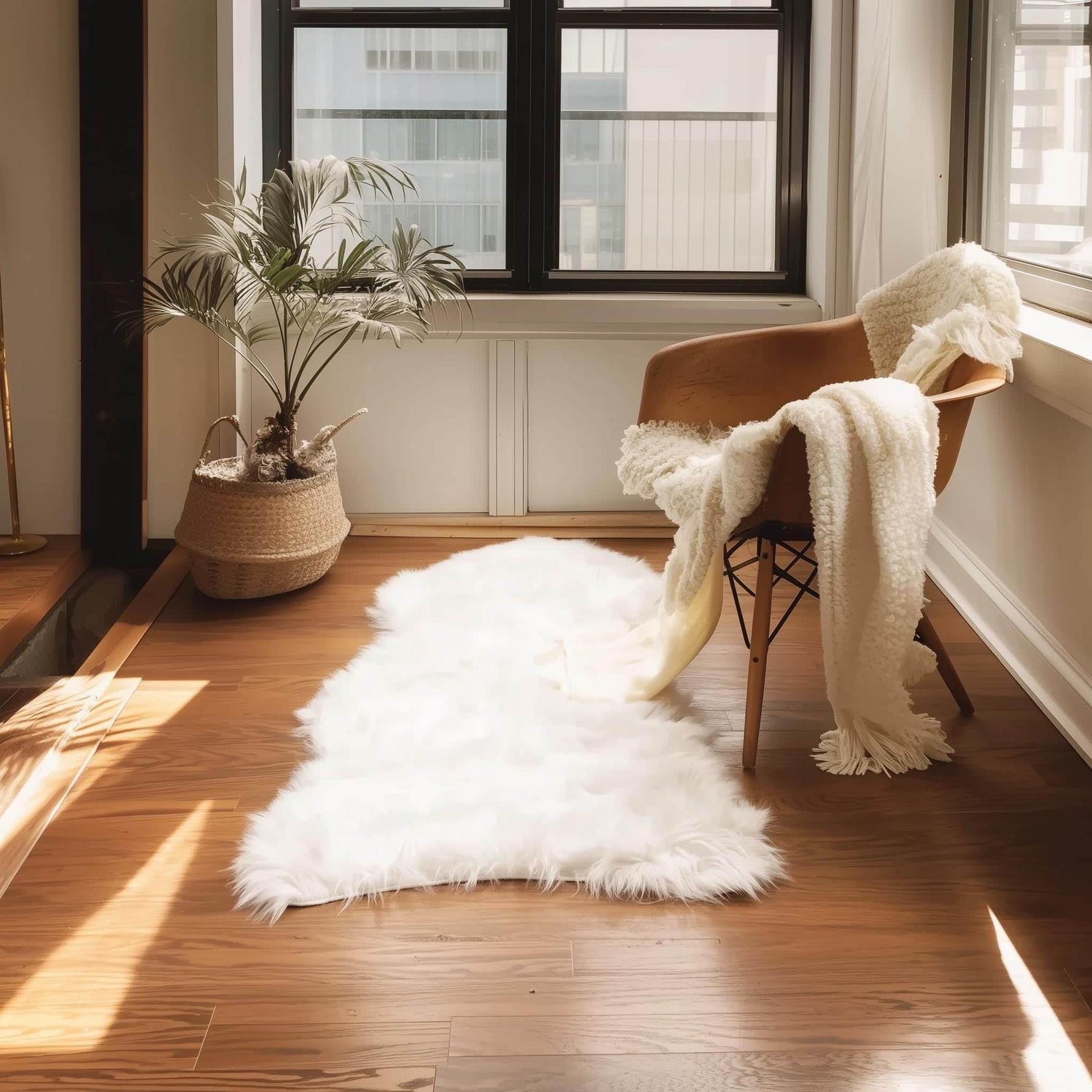 Ivory Serene Faux Fur Solid Fake Sheepskin Rug