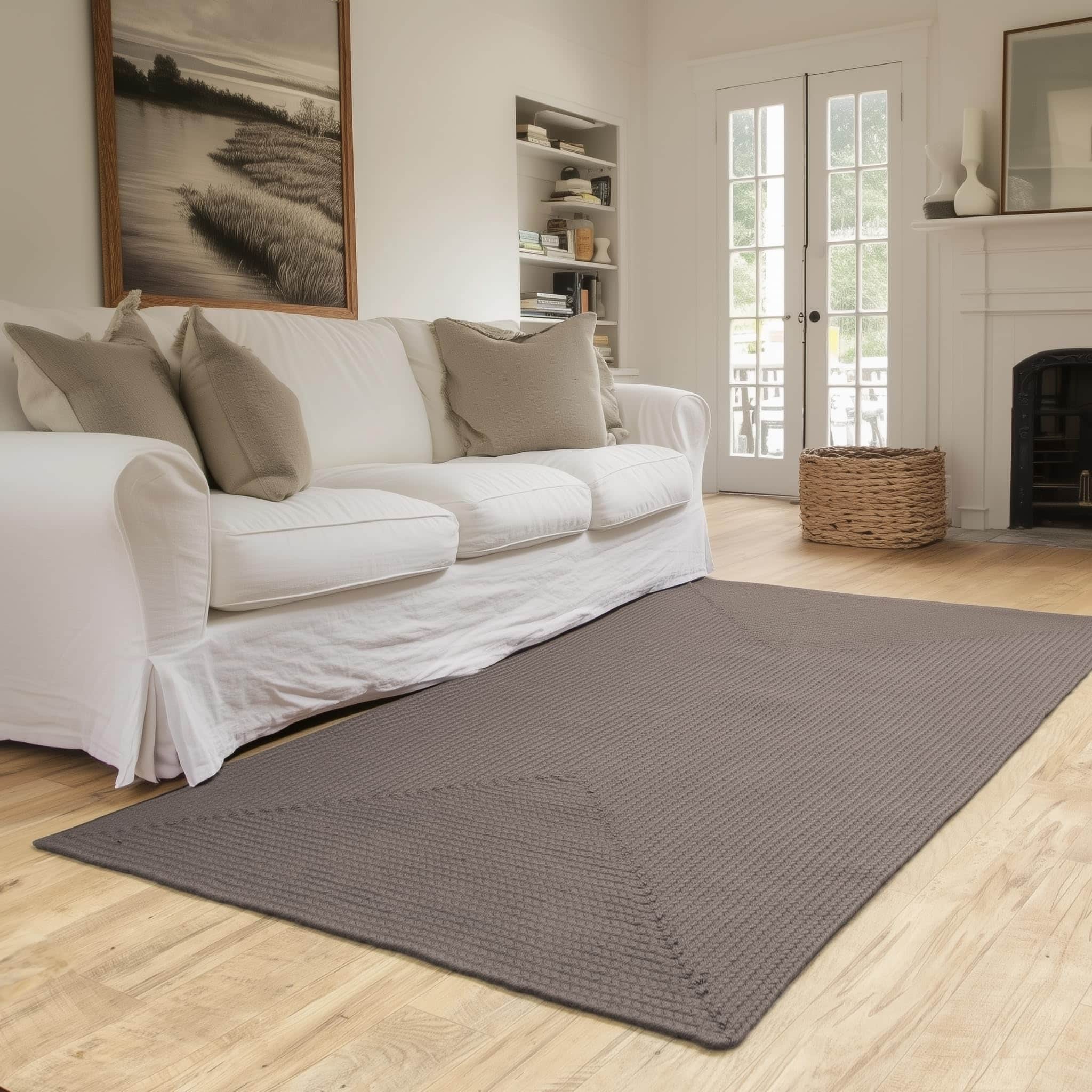 Charcoal Lichfield solid braided rug Rectangle 3' x 5'