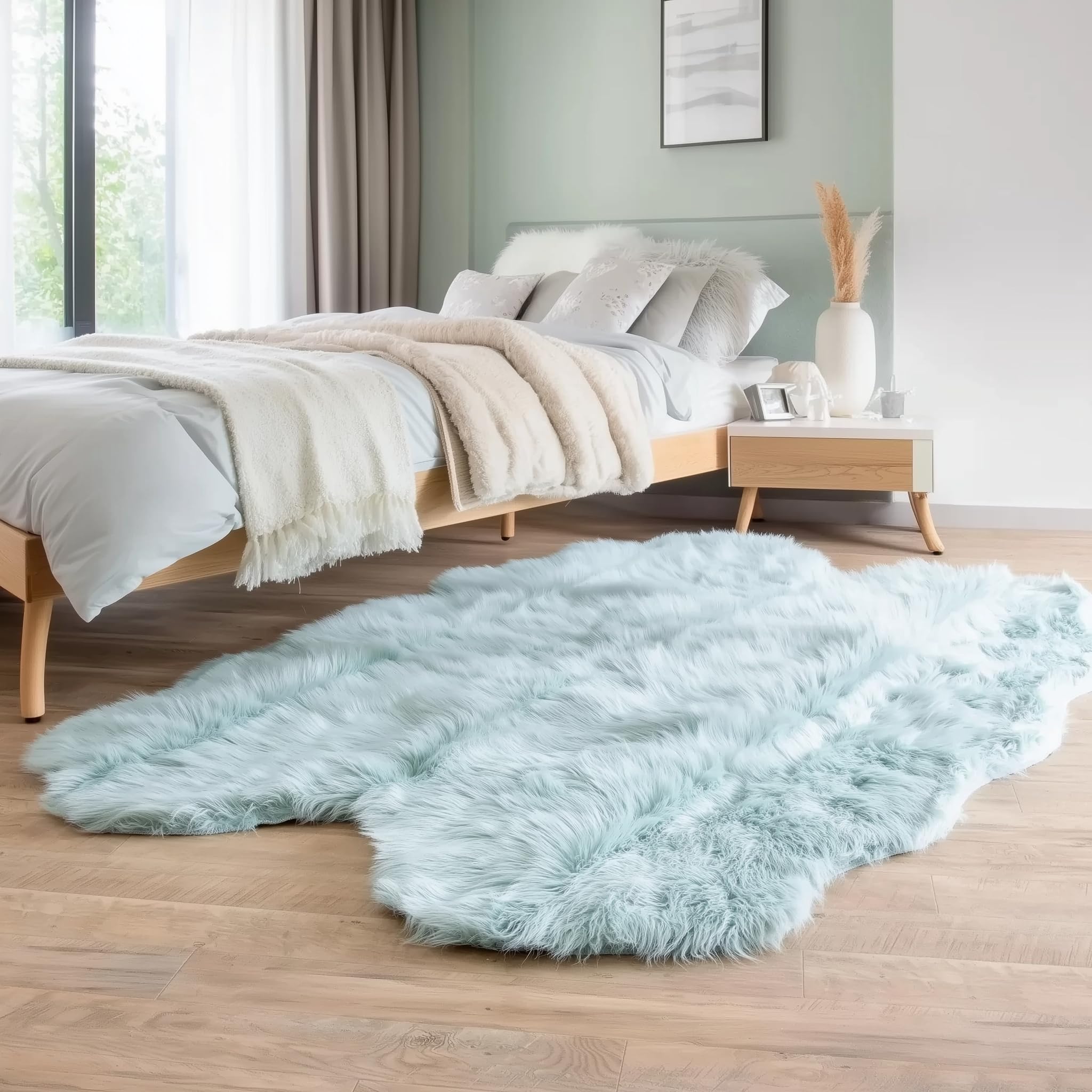 Teal Serene Faux Fur Solid Fake Sheepskin Rug