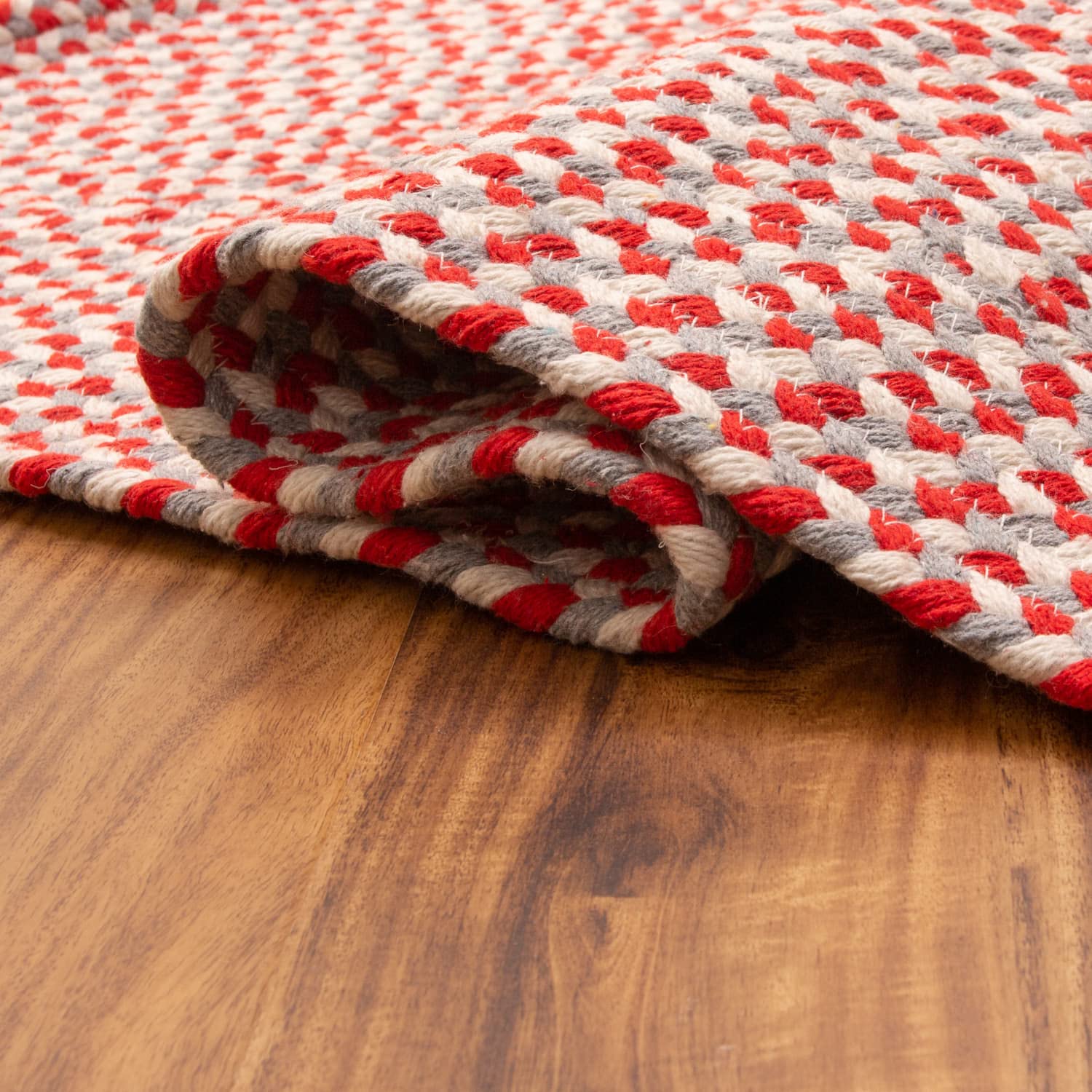 Red, White, Gray Tri-Color Soft Cotton Braided Rug