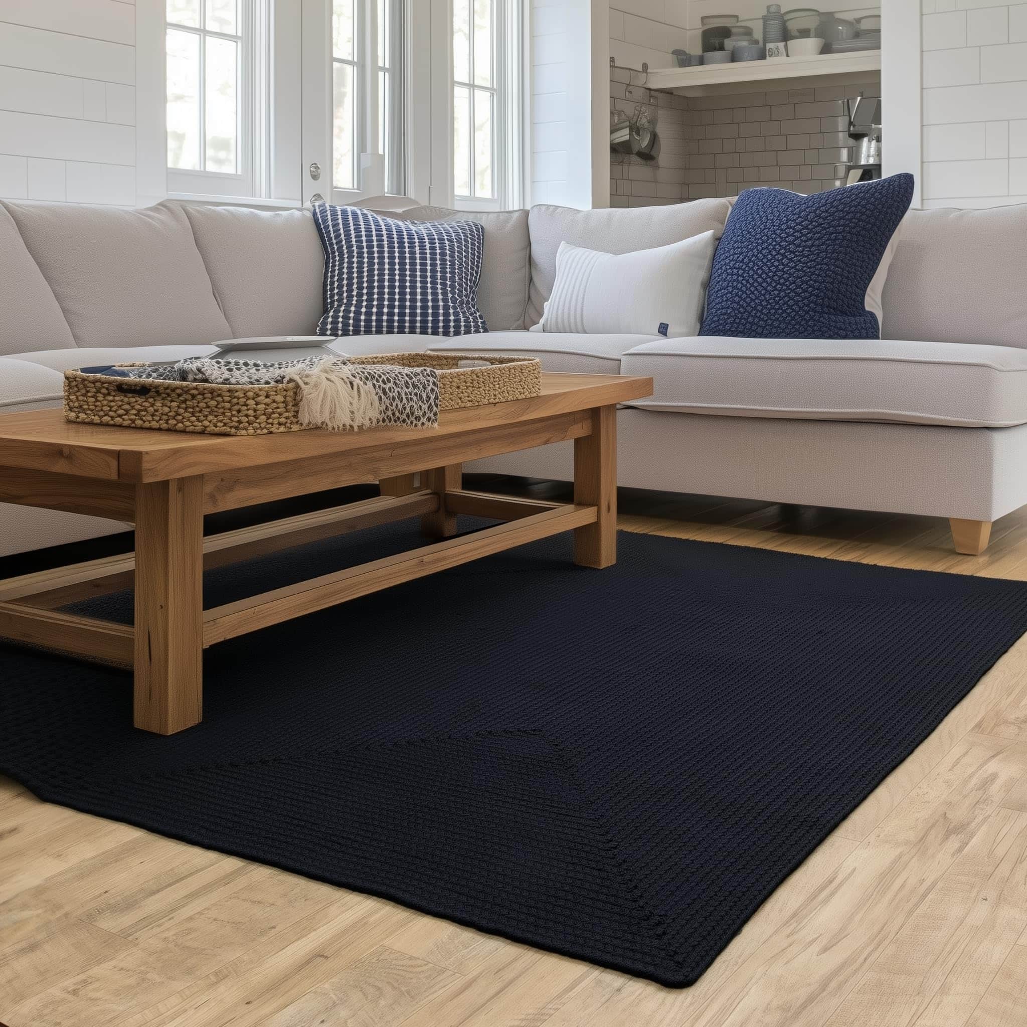 Black Lichfield solid braided rug Rectangle 5' x 8'