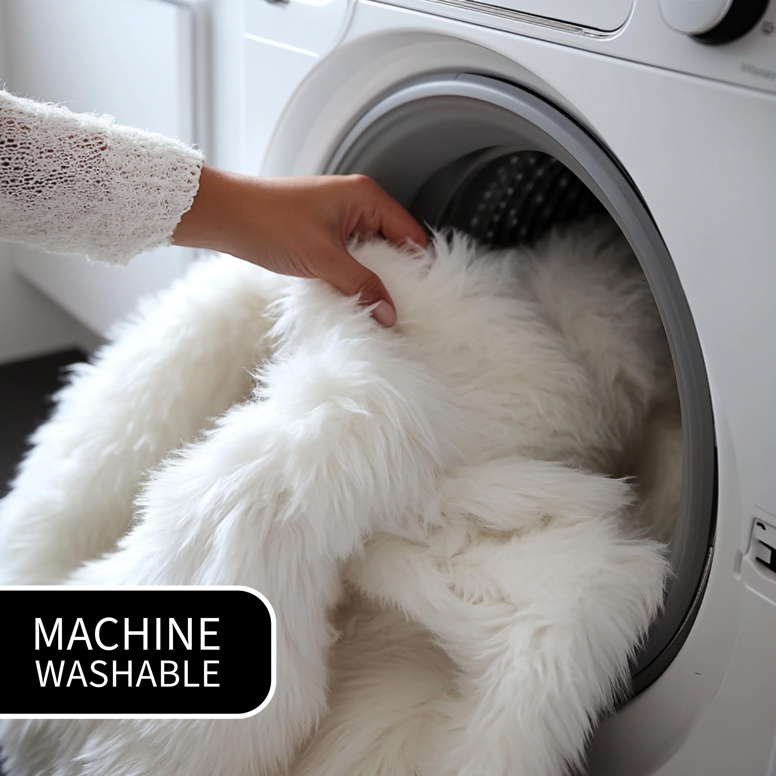 Ivory Serene Faux Fur Solid Fake Sheepskin Rug