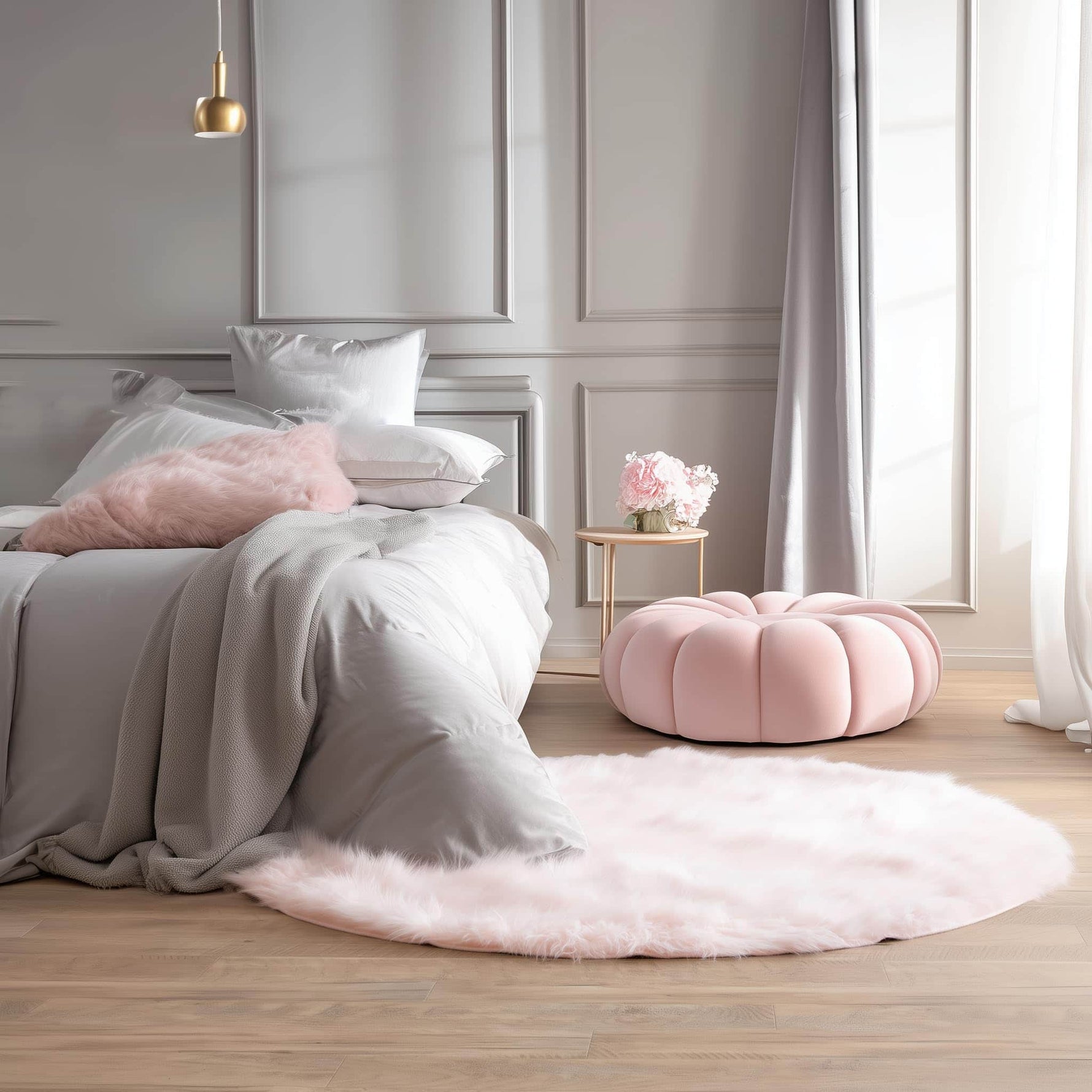 Light Pink Serene Faux Fur Solid Fake Sheepskin Rug