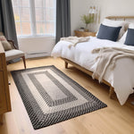 Black, Gray Braided Rug - Soft Cotton Bordered Area Rug for Rustic Farmhouses