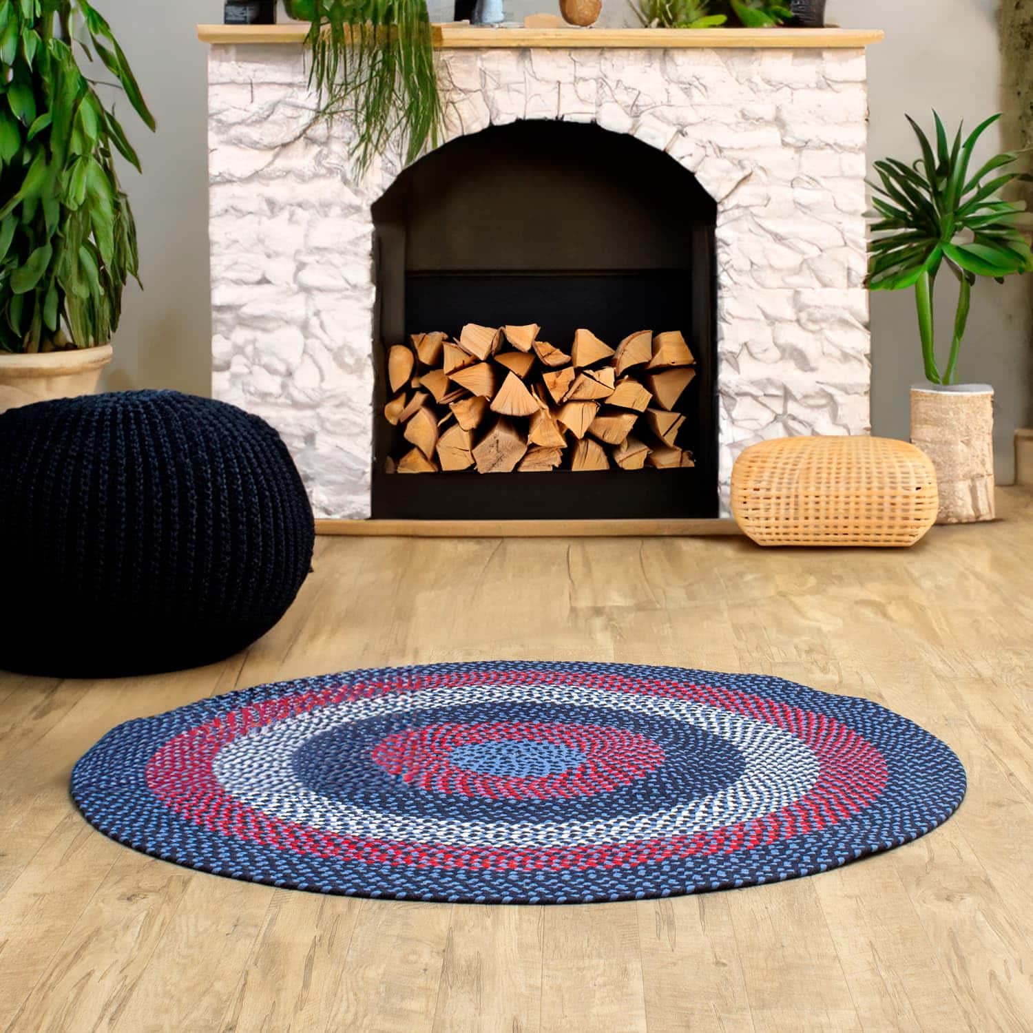 Blue Charming Braided Rug for Farmhouse Living Rooms and Bedroom