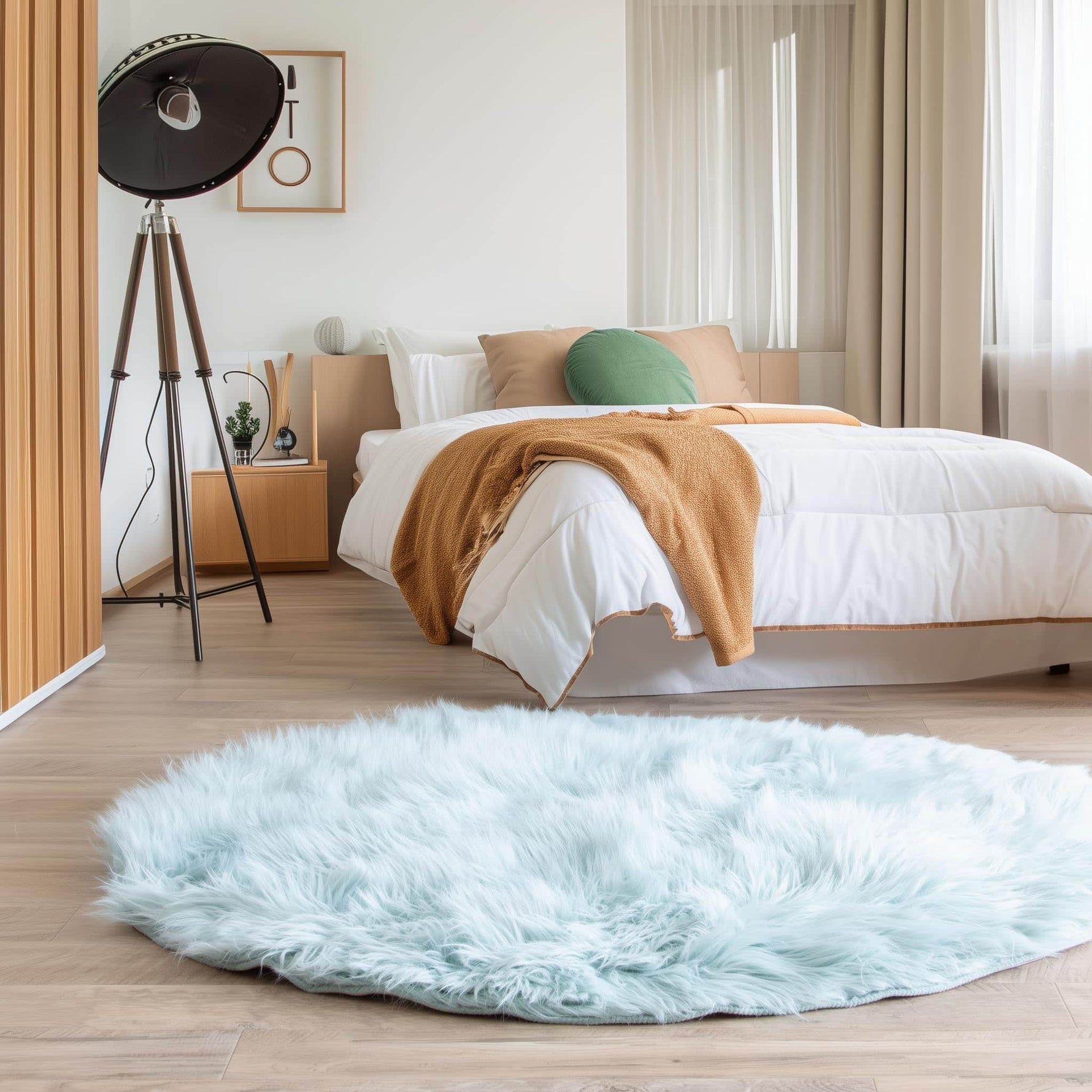 Teal Serene Faux Fur Solid Fake Sheepskin Rug