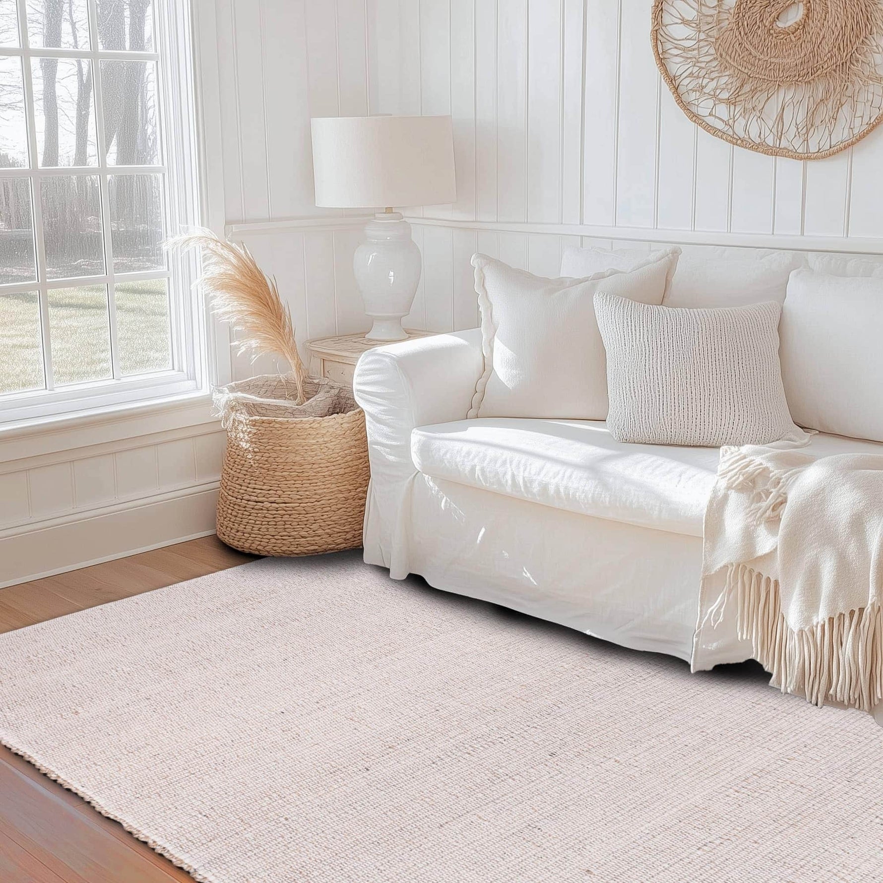 Natural Jute & Cotton Woven Rug - Simple Farmhouse Reversible Rug