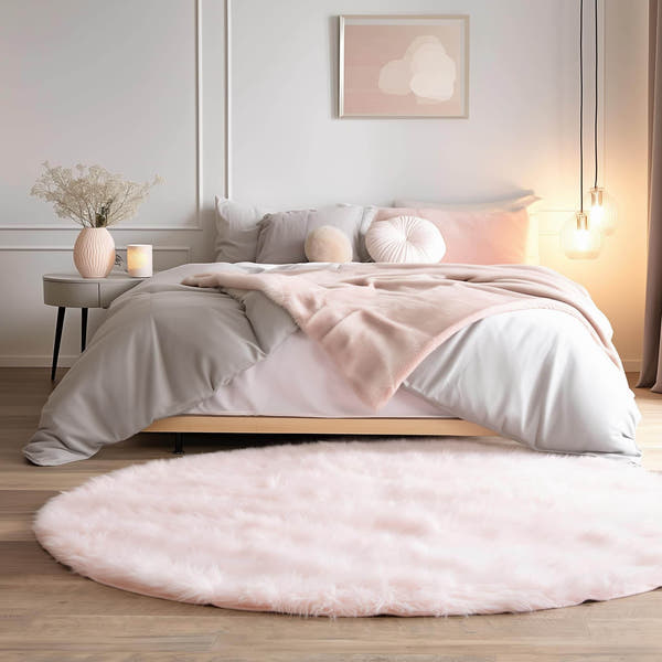 Light Pink Serene Faux Fur Solid Fake Sheepskin Rug