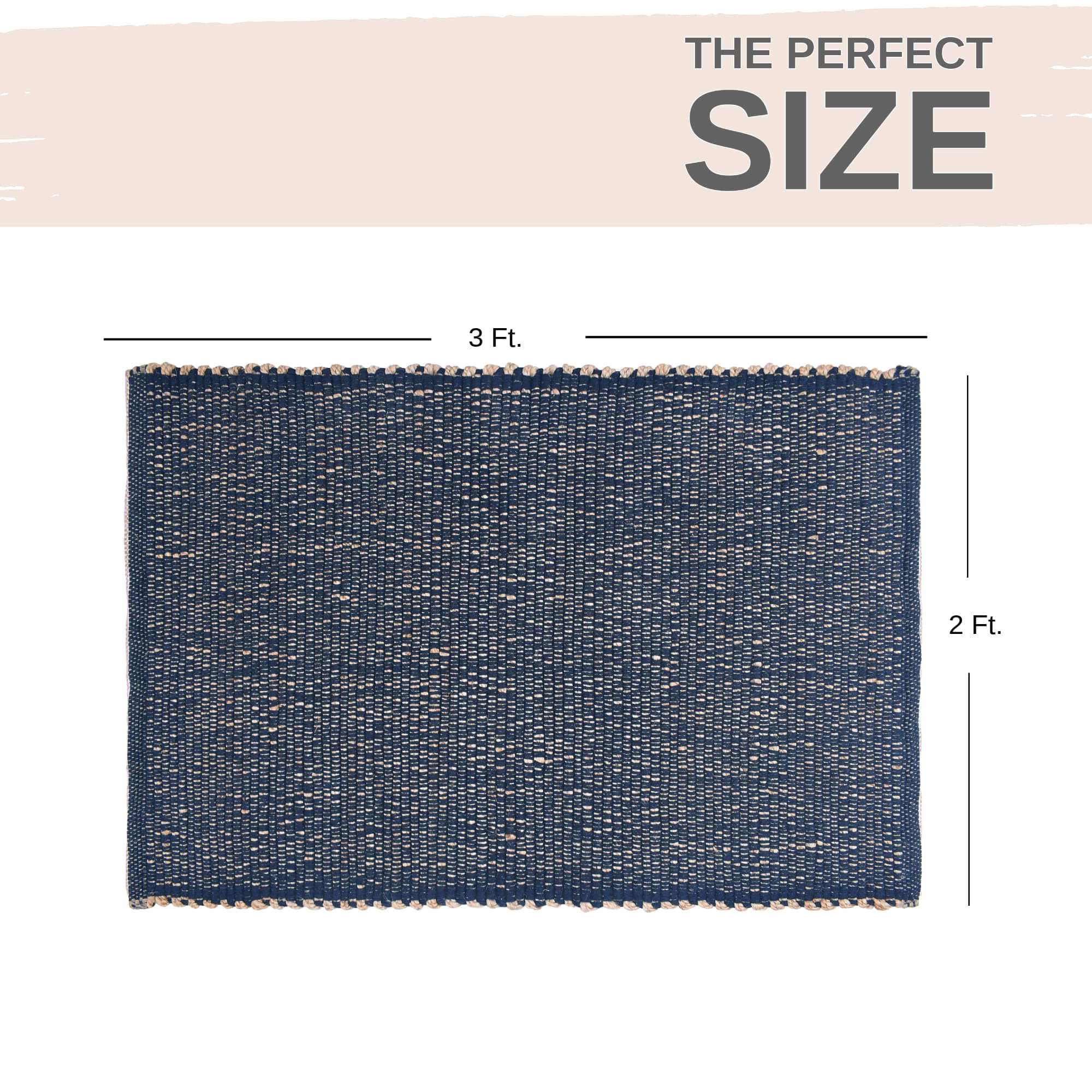 Navy Jute & Cotton Woven Rug - Simple Farmhouse Reversible Rug