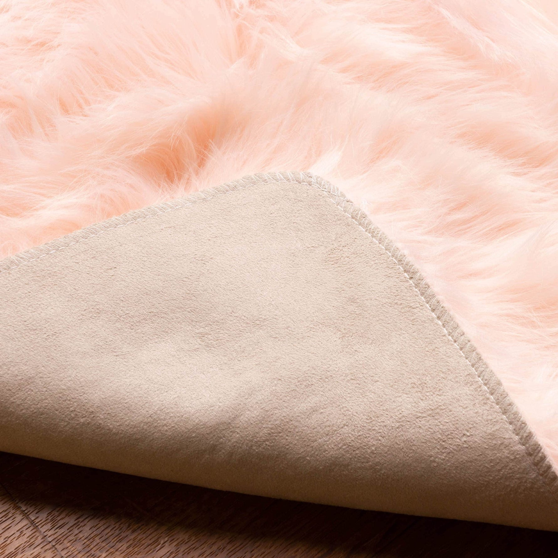 Light Pink Serene Faux Fur Solid Fake Sheepskin Rug