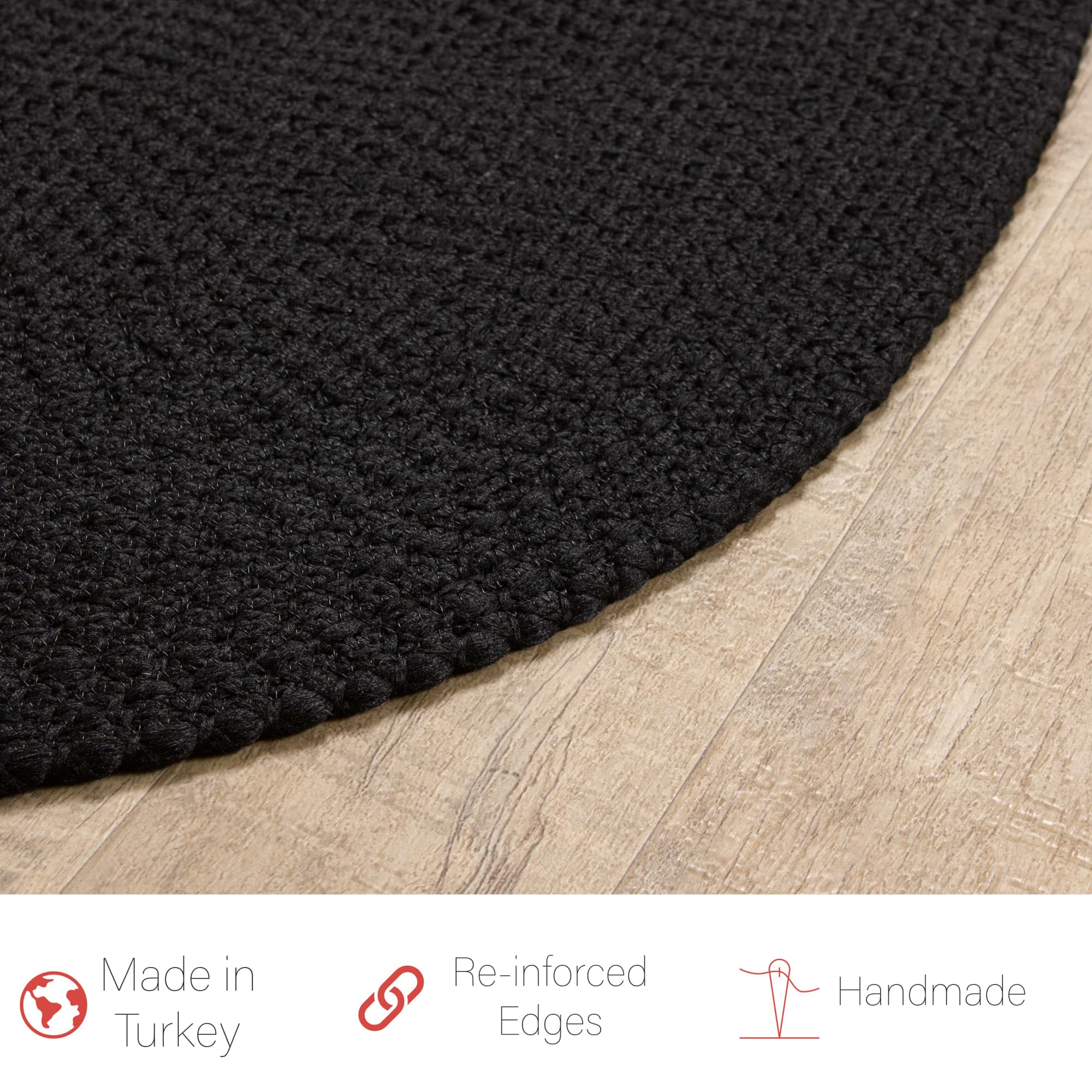 Black Braided Rug - Reversible Solid Constrution - Indoor Outdoor