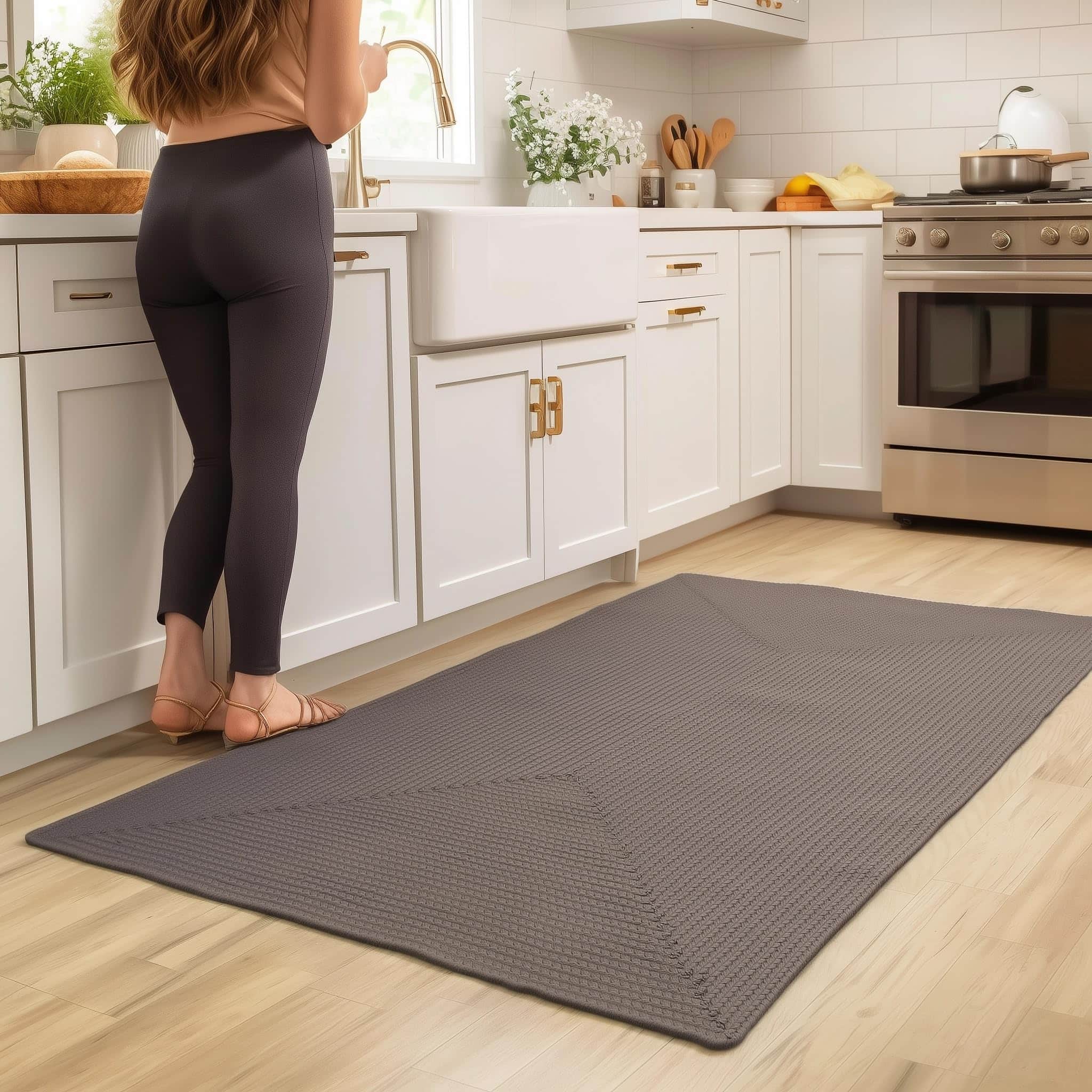 Charcoal Lichfield solid braided rug Rectangle 5' x 8'