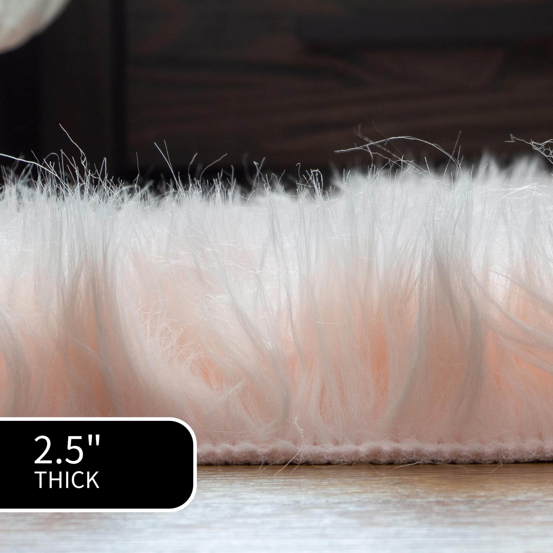 Light Pink Serene Faux Fur Solid Fake Sheepskin Rug