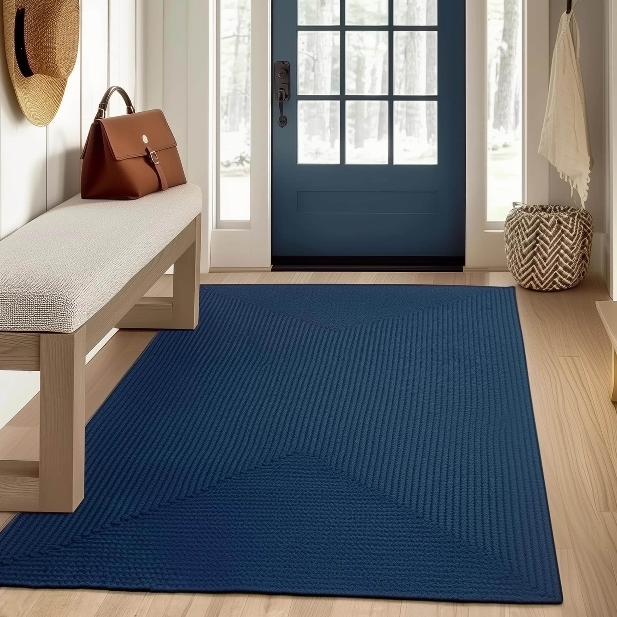 Navy Lichfield solid braided rug Rectangle 2' x 3'
