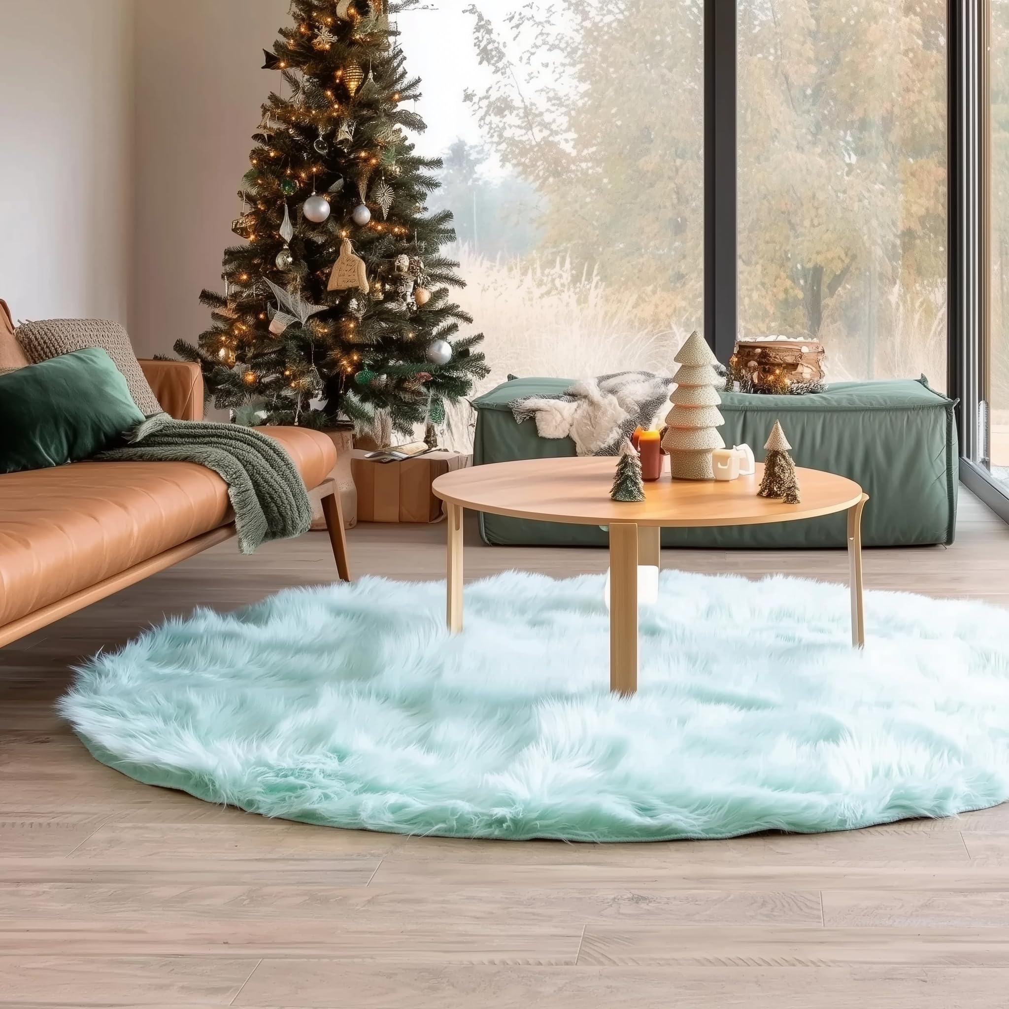 Mint Green Serene Faux Fur Solid Fake Sheepskin Rug