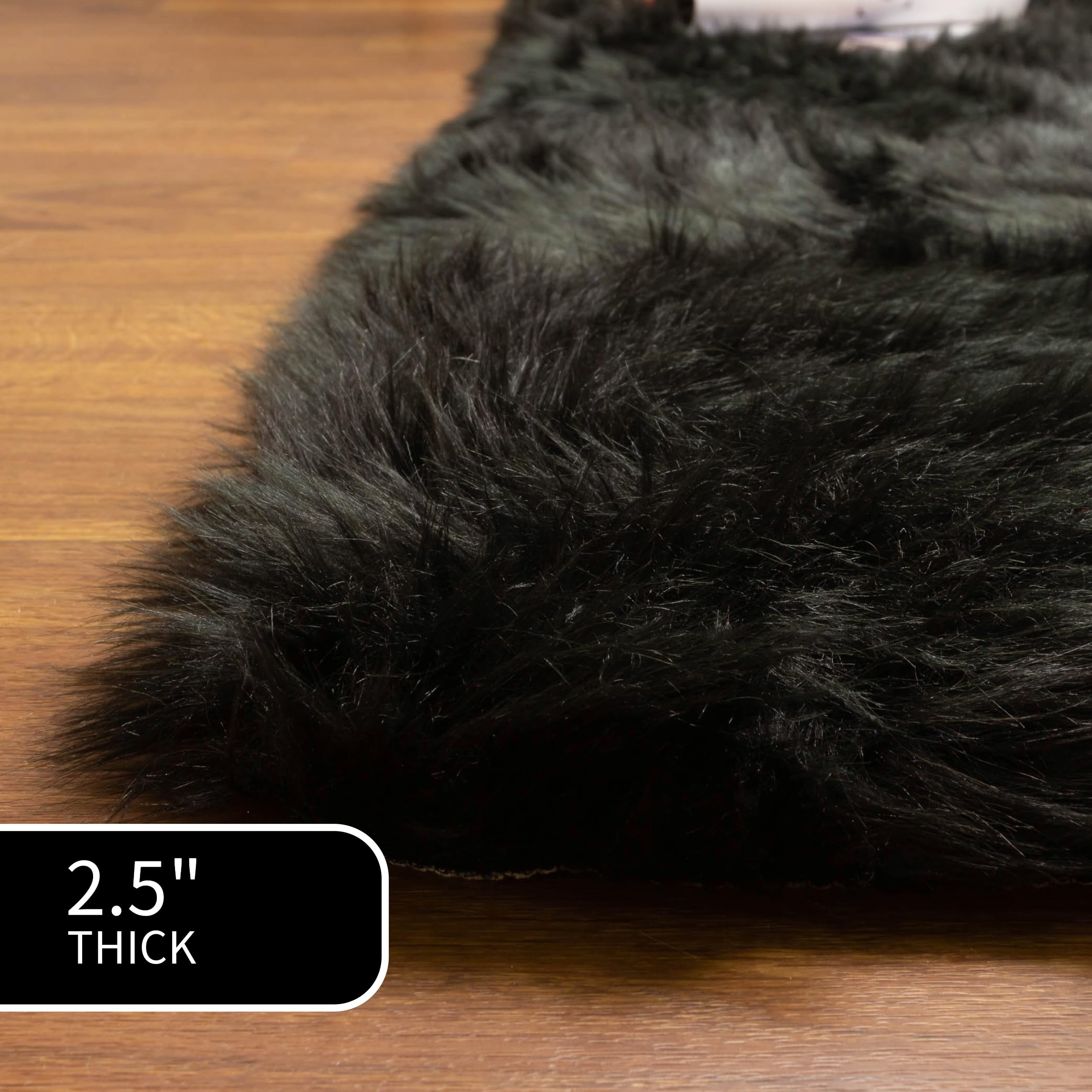 Black Serene Faux Fur Solid Fake Sheepskin Rug