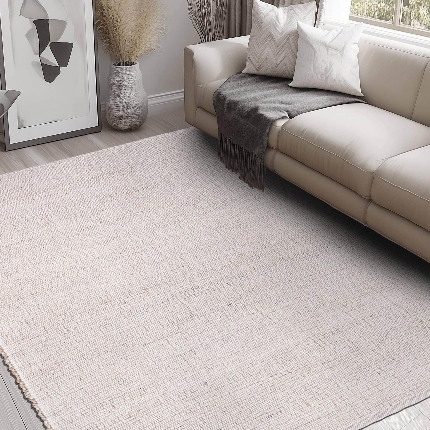 Natural Jute & Cotton Woven Rug - Simple Farmhouse Reversible Rug