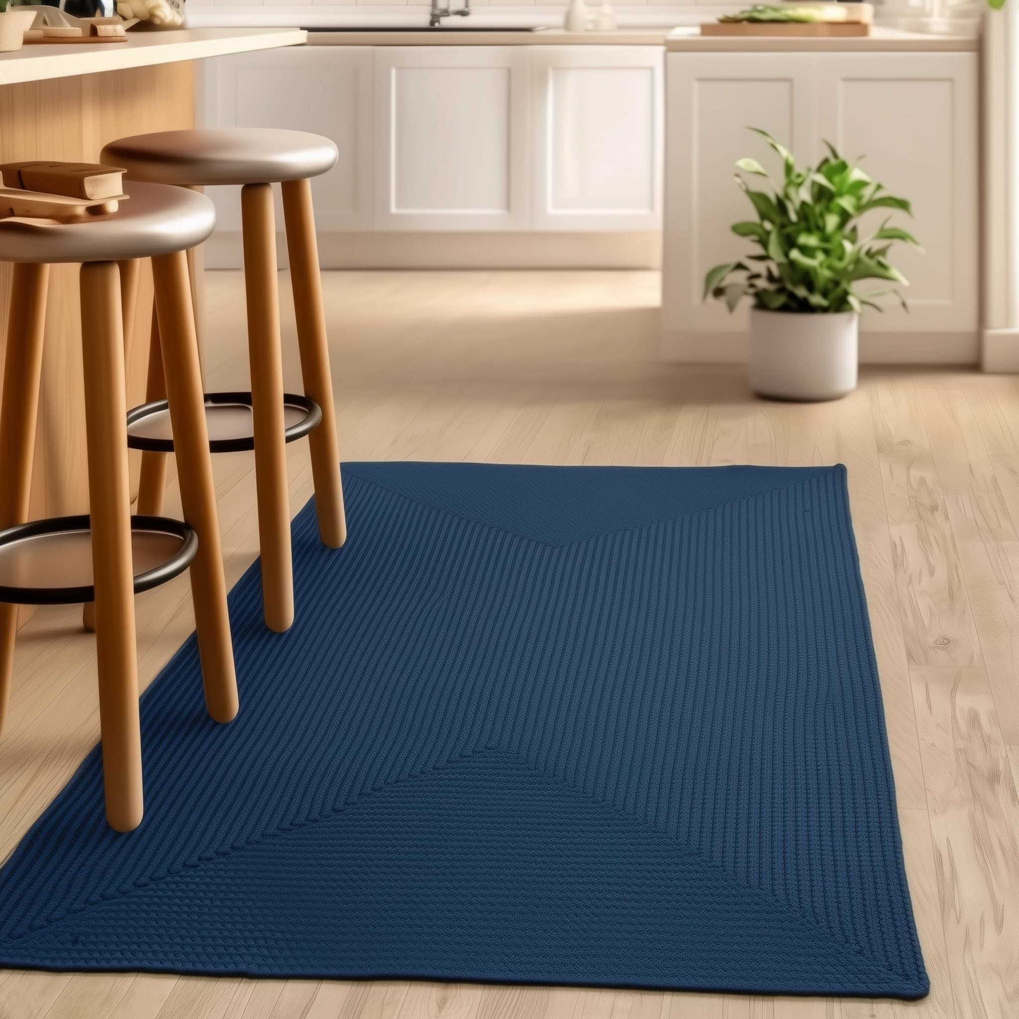 Navy Reversible Indoor Outdoor Solid Braided Rug