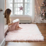 Light Pink Serene Faux Fur Solid Fake Sheepskin Rug