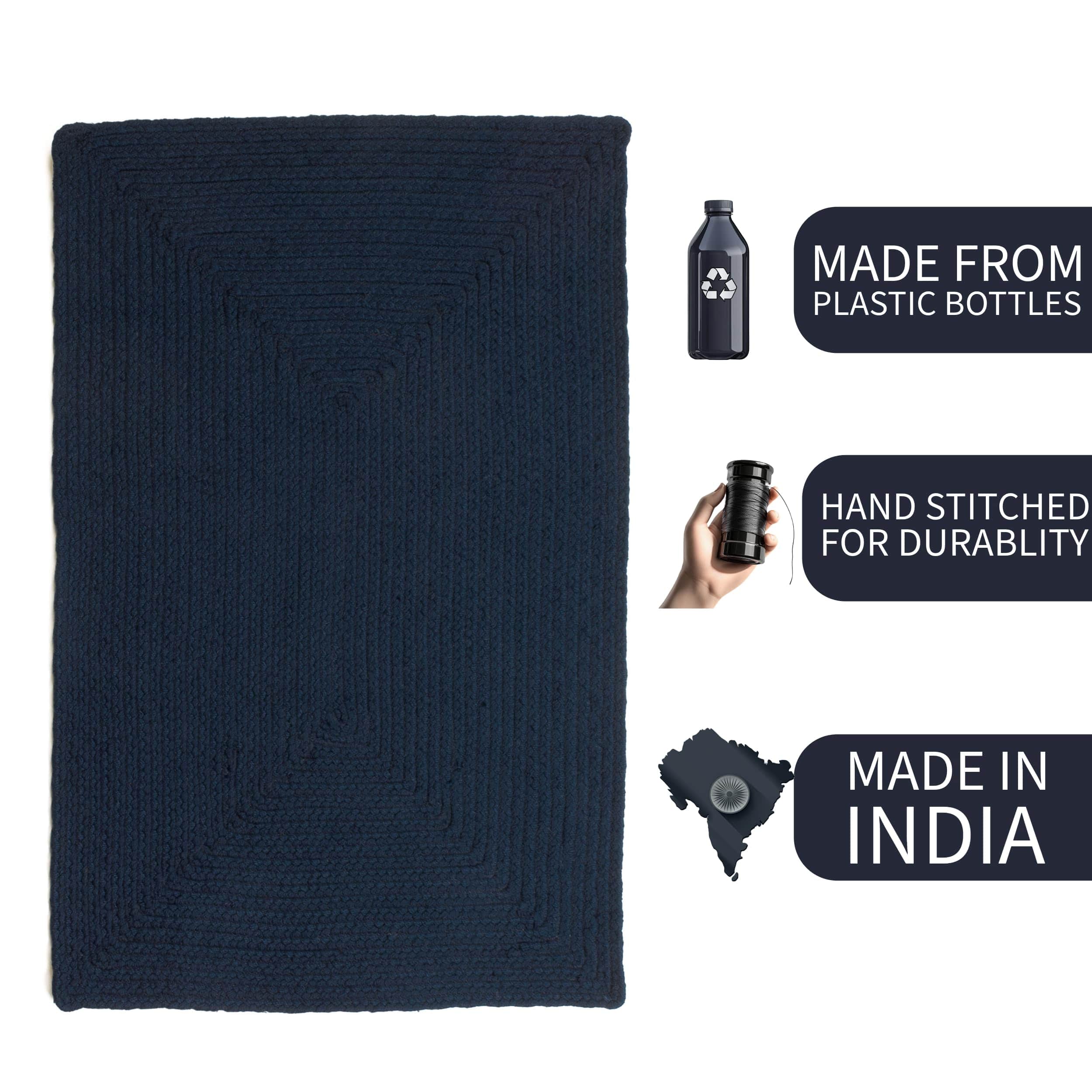 Navy Lichfield solid braided rug Rectangle 4' x 6'