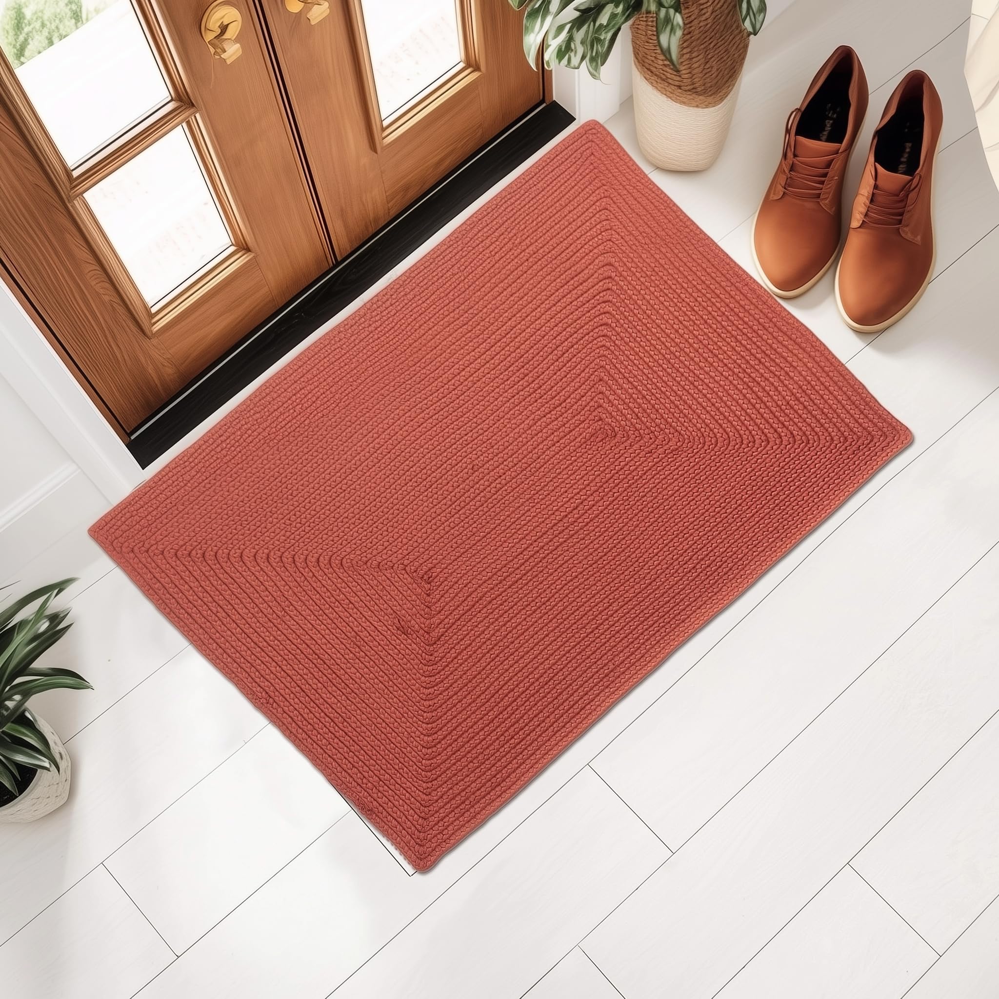 Colonial Red Reversible Indoor Outdoor Solid Braided Rug