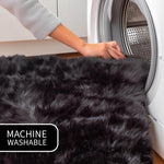 Black Serene Faux Fur Solid Fake Sheepskin Rug