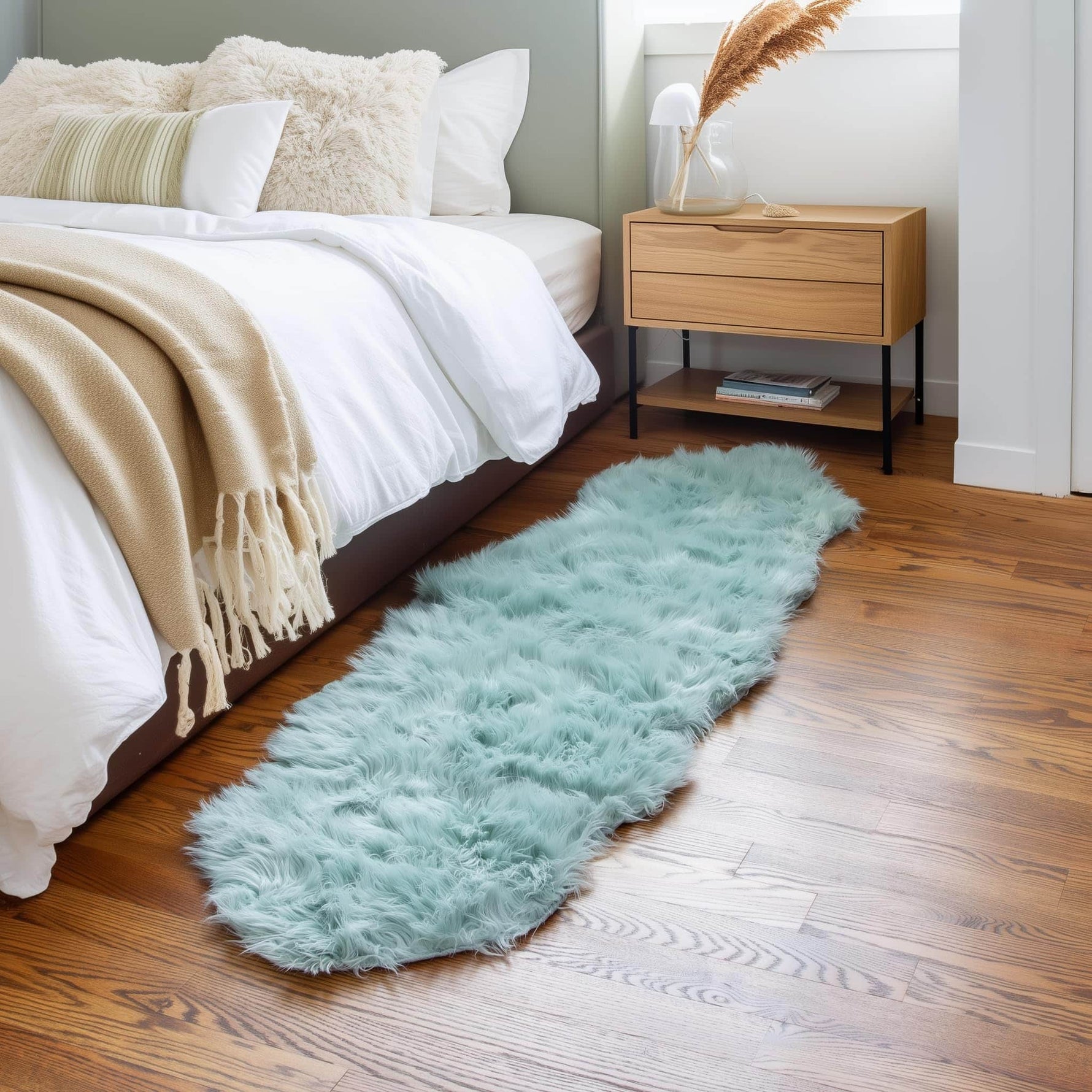 Teal Serene Faux Fur Solid Fake Sheepskin Rug
