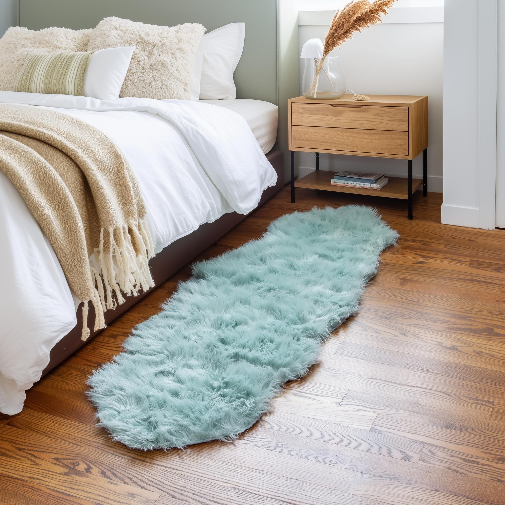 Teal Serene Faux Fur Solid Fake Sheepskin Rug