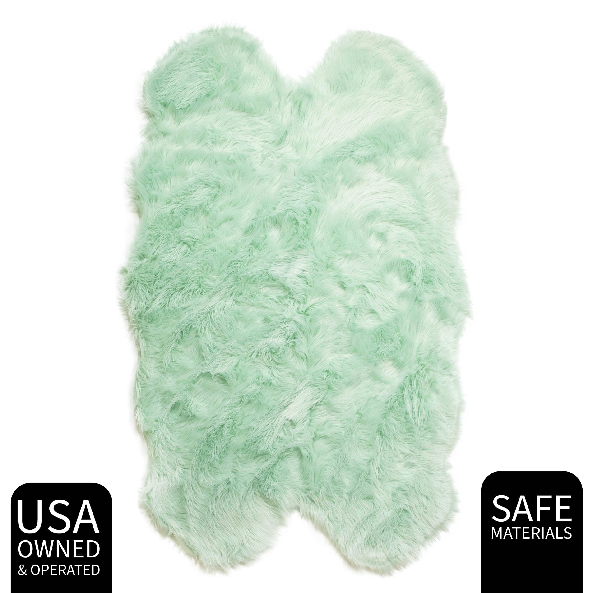Mint Green Serene Faux Fur Solid Fake Sheepskin Rug