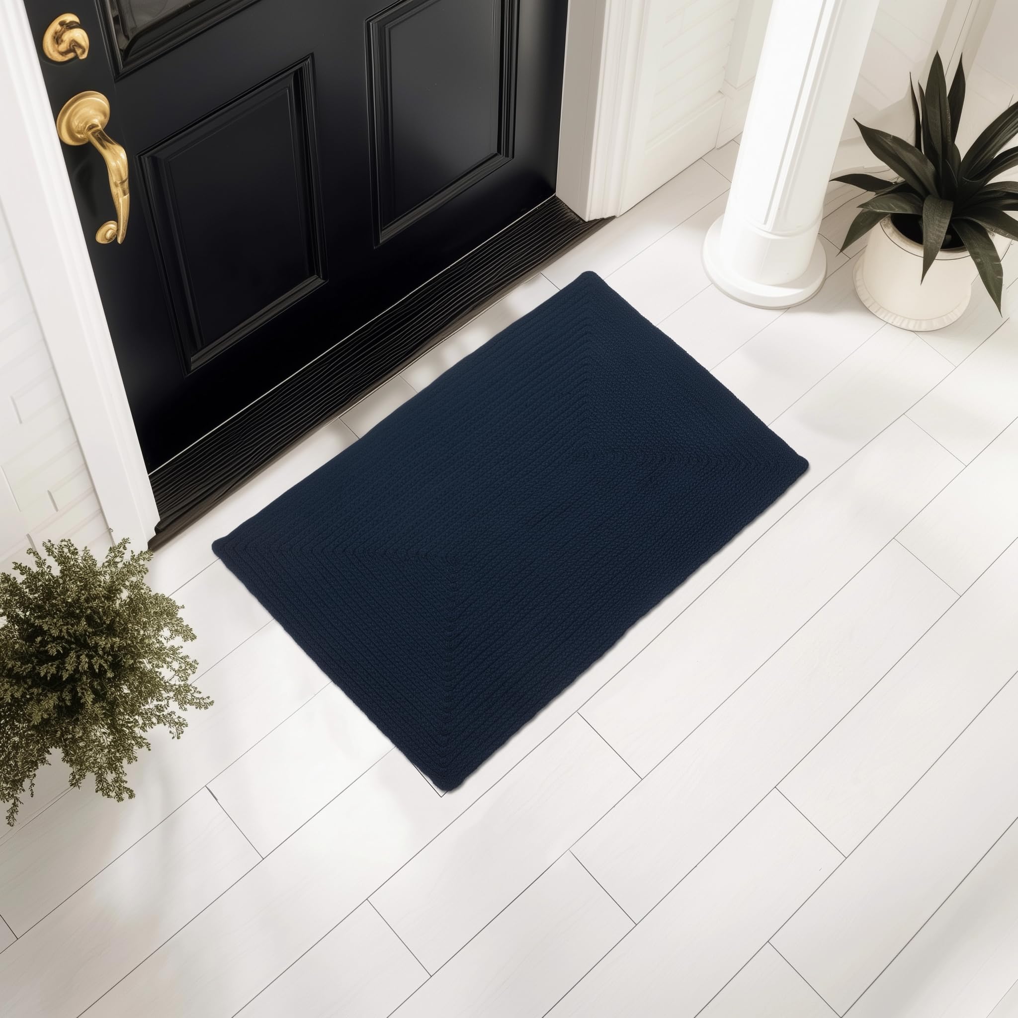 Navy Reversible Indoor Outdoor Solid Braided Rug