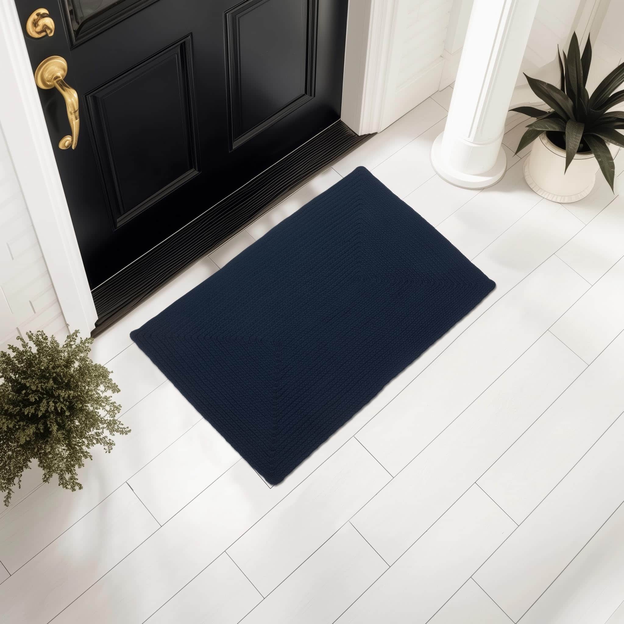 Navy Lichfield solid braided rug Rectangle 4' x 6'