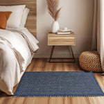 Navy Jute & Cotton Woven Rug - Simple Farmhouse Reversible Rug