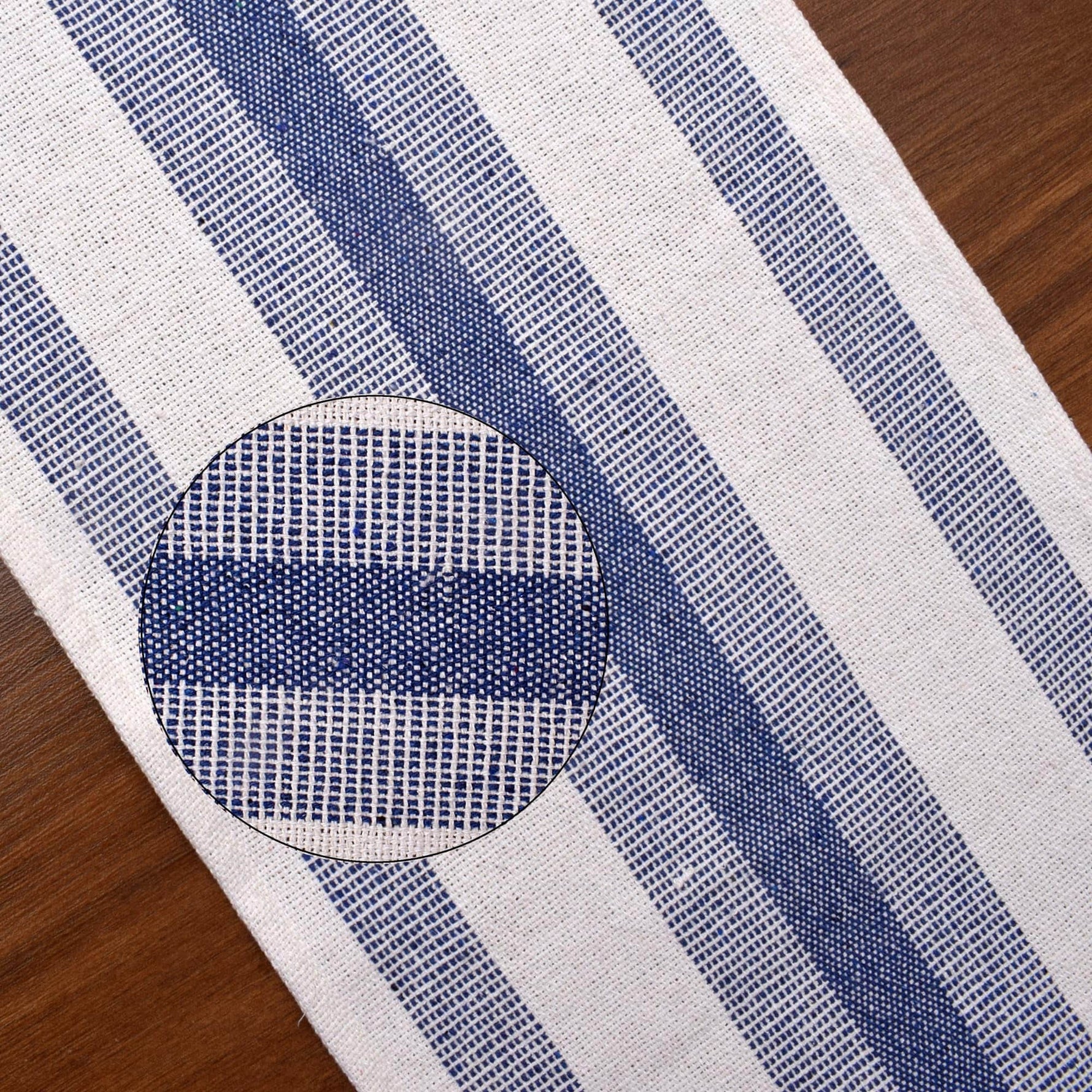 Ivory, Blue Table Runner Cotton Farmhouse Inspired