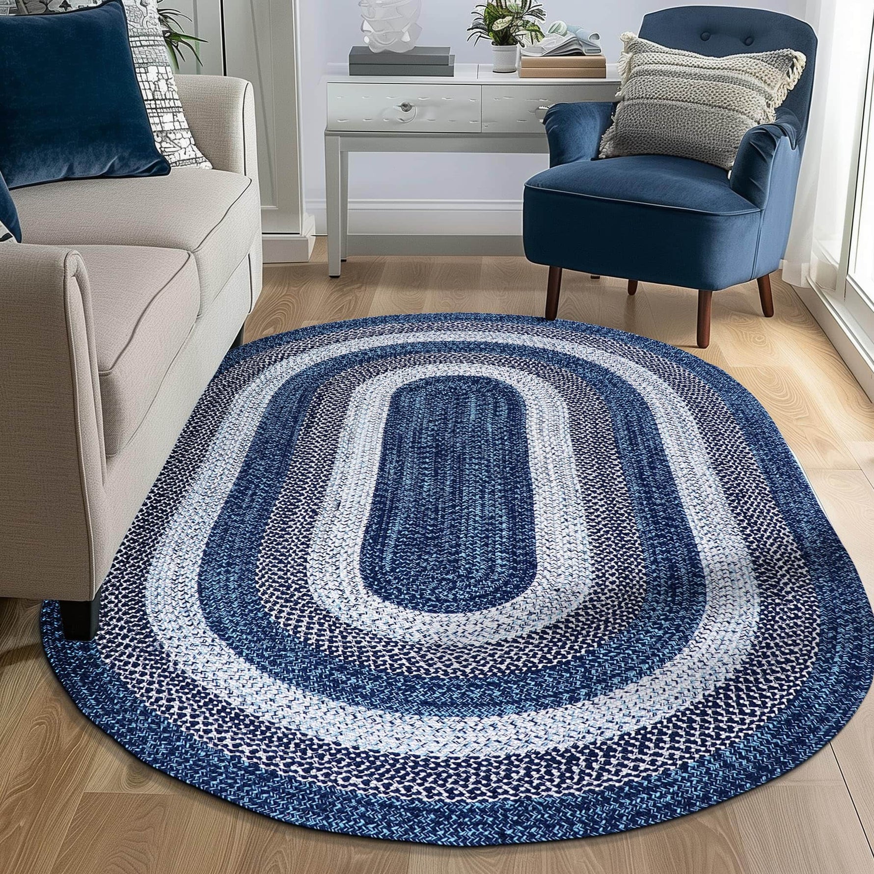 Teal, Black Indoor Outdoor Braided Rug for Patios, Porches and Kitchens - Bradford Collection