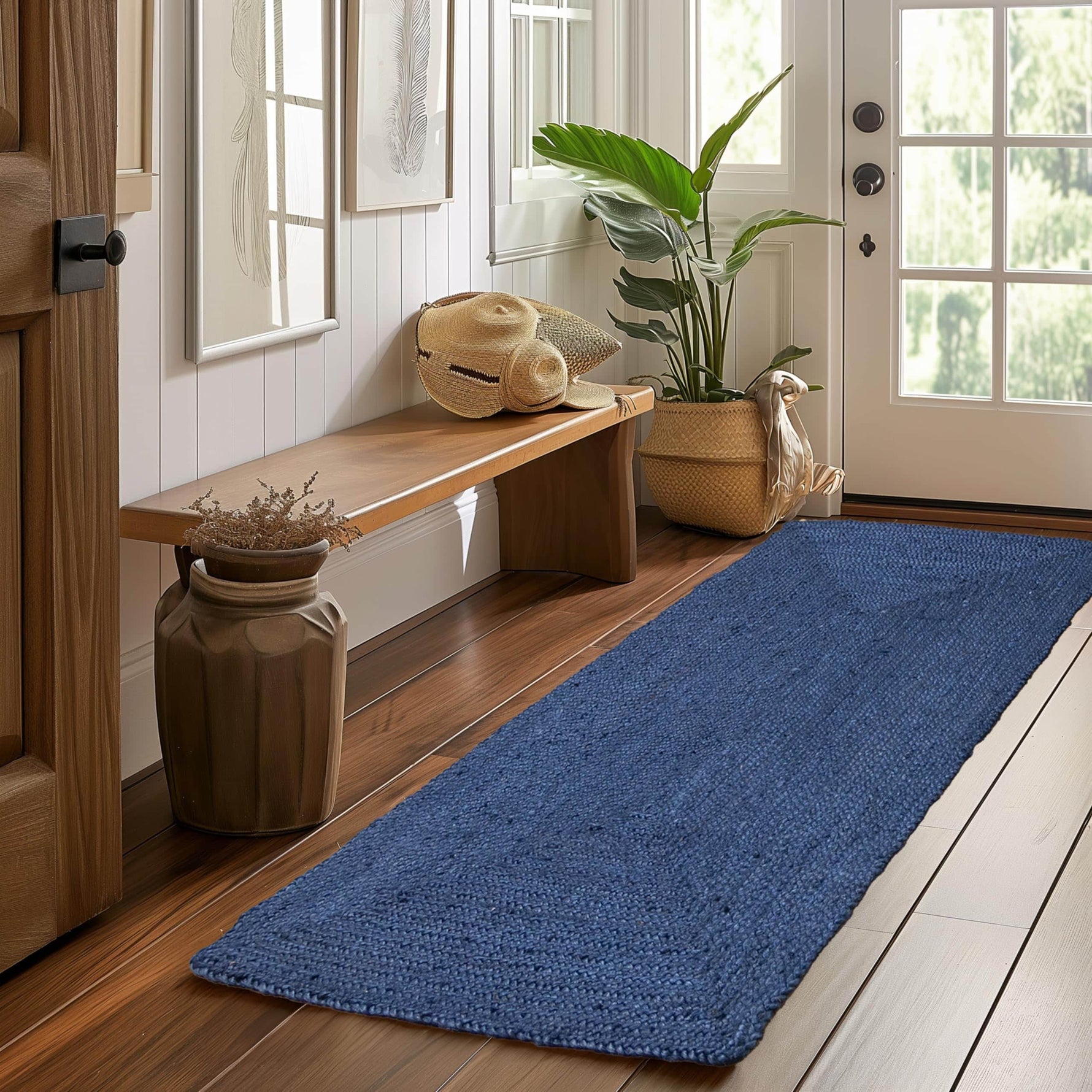 Navy Jute Rug - Plant Based - Reversible Braided Eco-Friendly Rug
