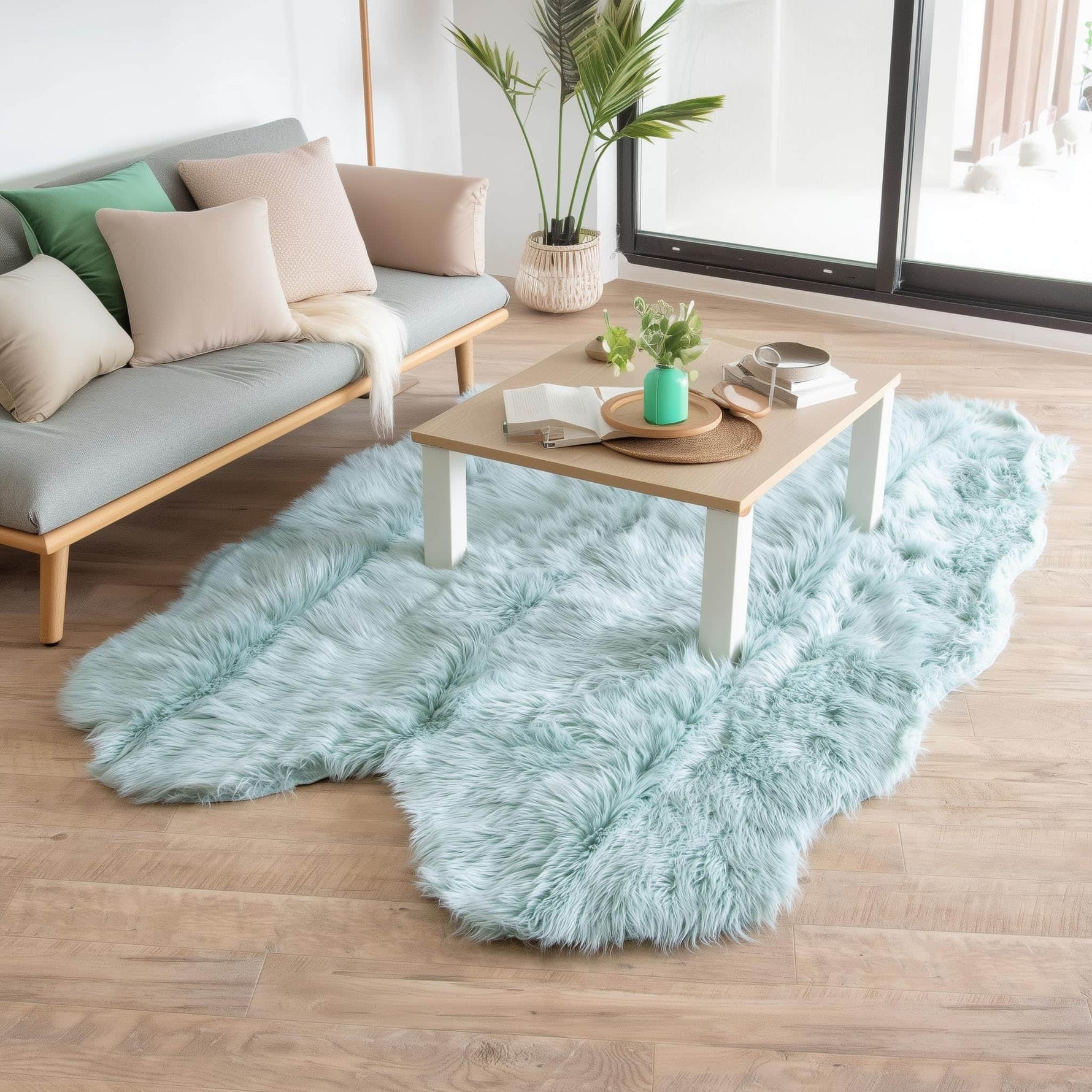 Teal Serene Faux Fur Solid Fake Sheepskin Rug