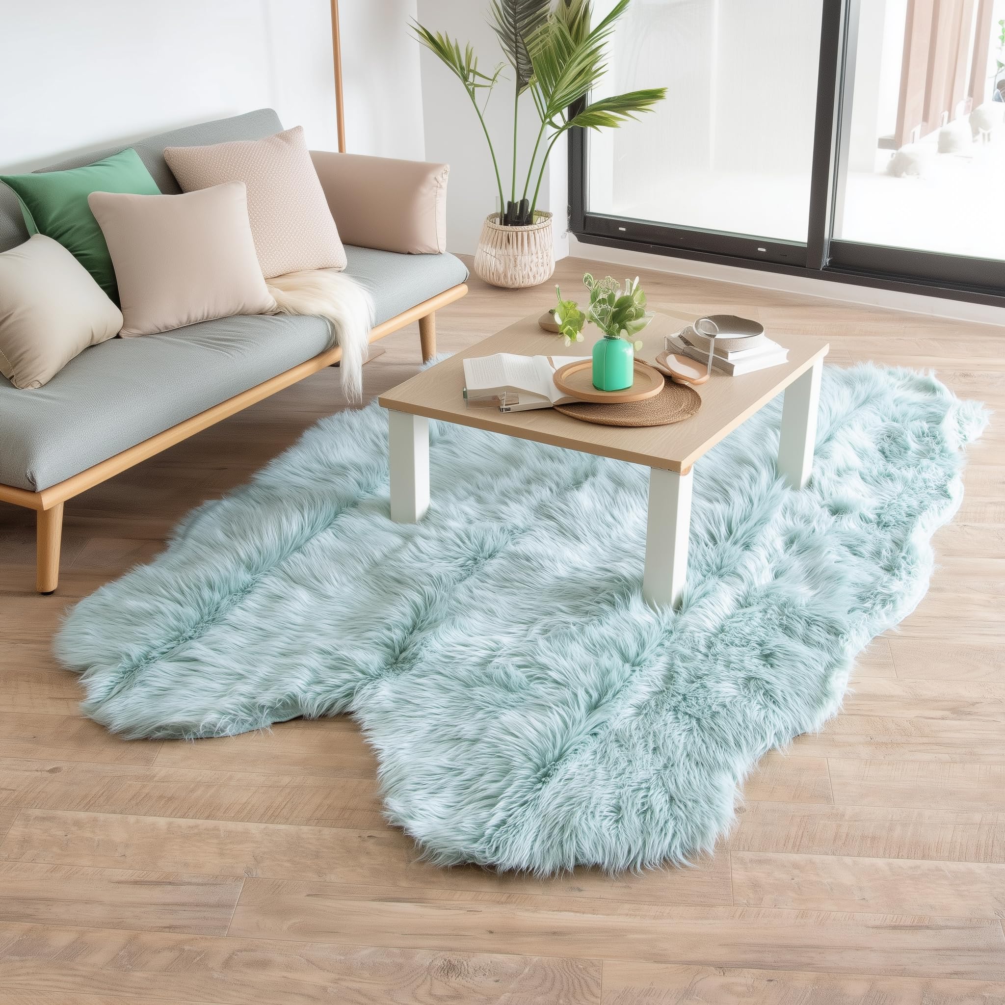 Teal Serene Faux Fur Solid Fake Sheepskin Rug