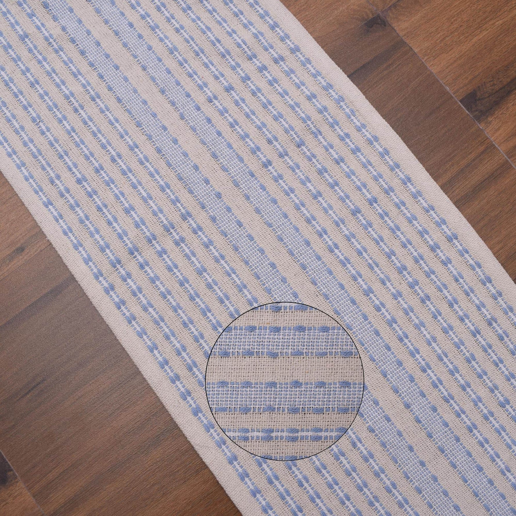 Ivory, Blue Table Runner Cotton Farmhouse Inspired