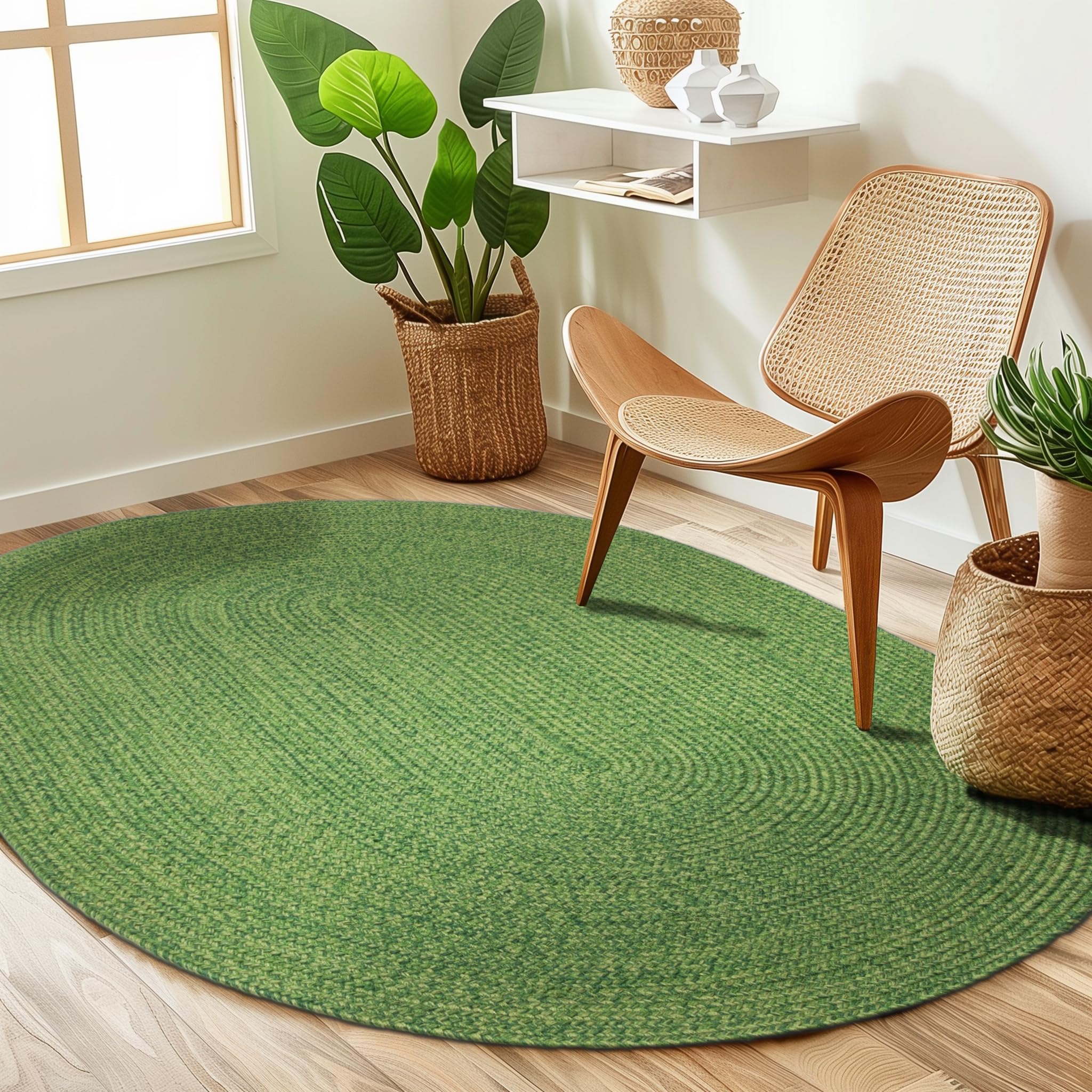Green Multicolor Indoour Outdoor Braided Kitchen Rug