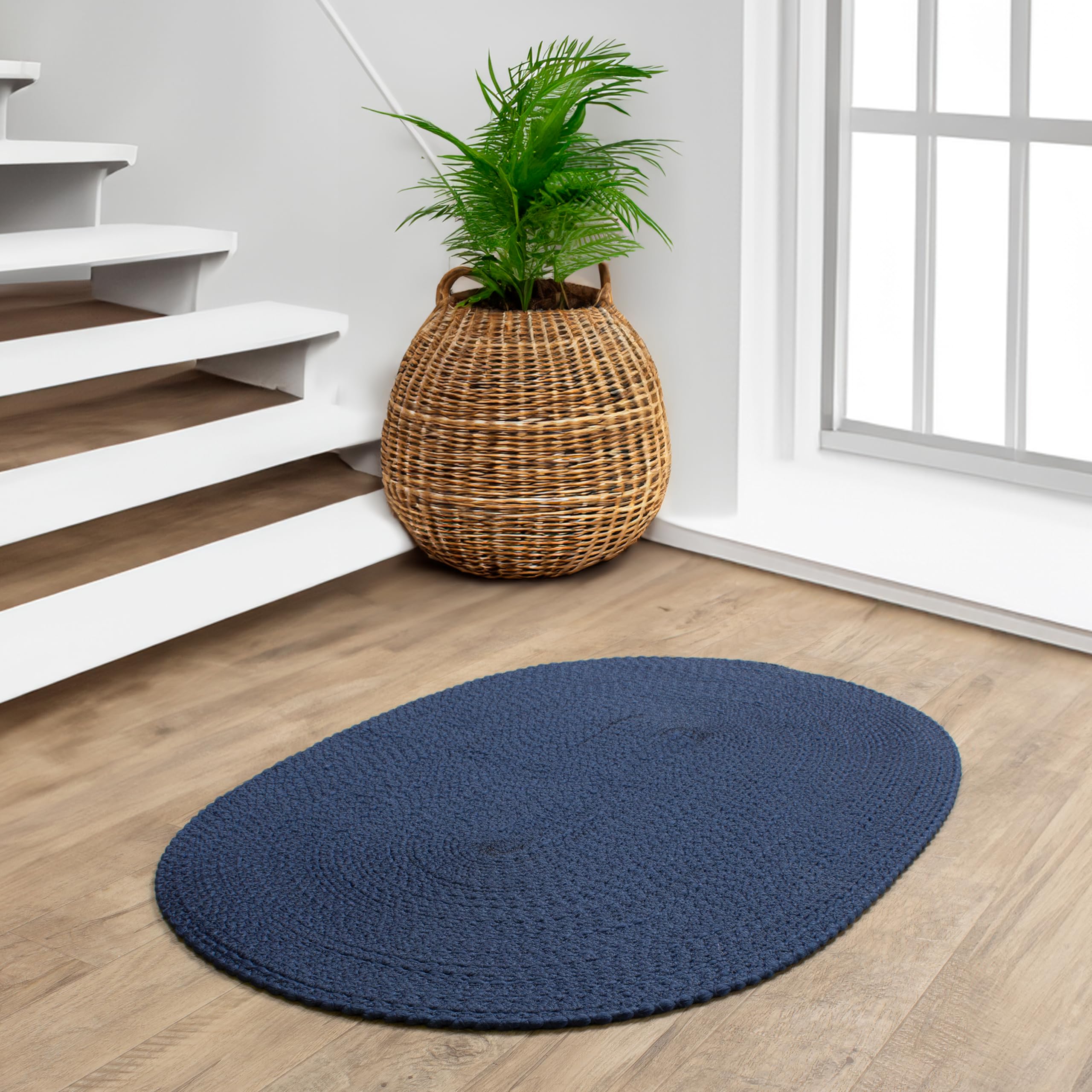 Navy Braided Rug - Reversible Solid Constrution - Indoor Outdoor
