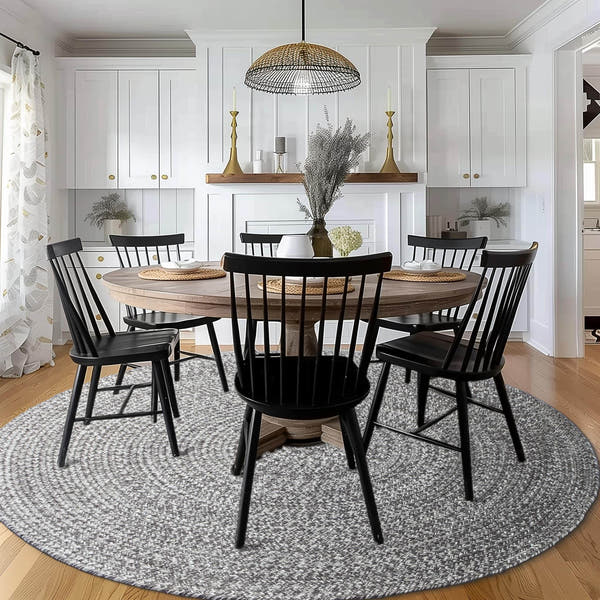 Charcoal, Gray, Light Gray, White Indoour Outdoor Braided Kitchen Rug