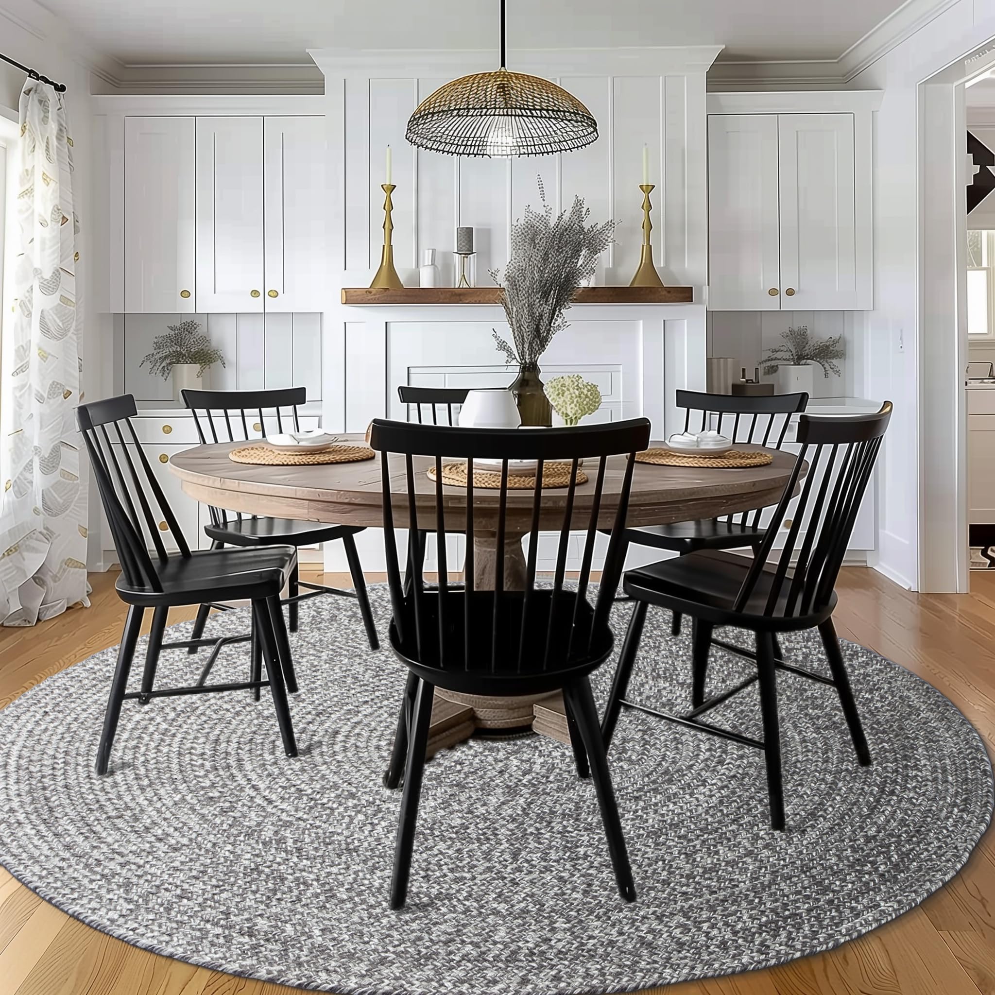 Charcoal, Gray, Light Gray, White Indoour Outdoor Braided Kitchen Rug