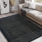 Black Jute & Cotton Woven Rug - Simple Farmhouse Reversible Rug